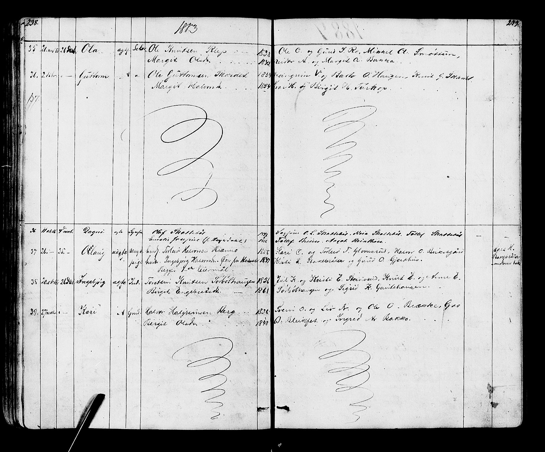 Gol kirkebøker, AV/SAKO-A-226/G/Ga/L0002: Parish register (copy) no. I 2, 1860-1887, p. 238-239