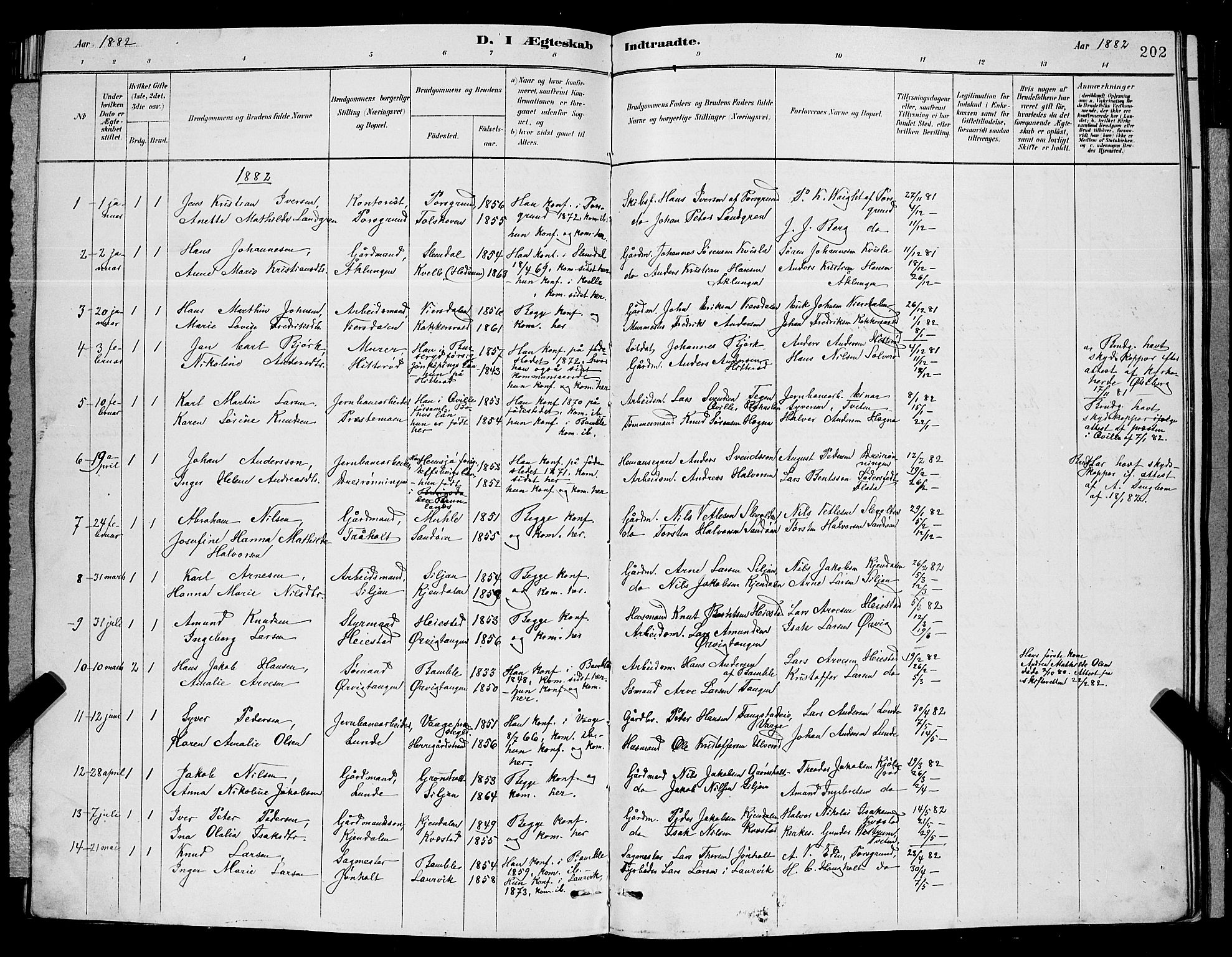 Eidanger kirkebøker, SAKO/A-261/G/Ga/L0002: Parish register (copy) no. 2, 1879-1892, p. 202