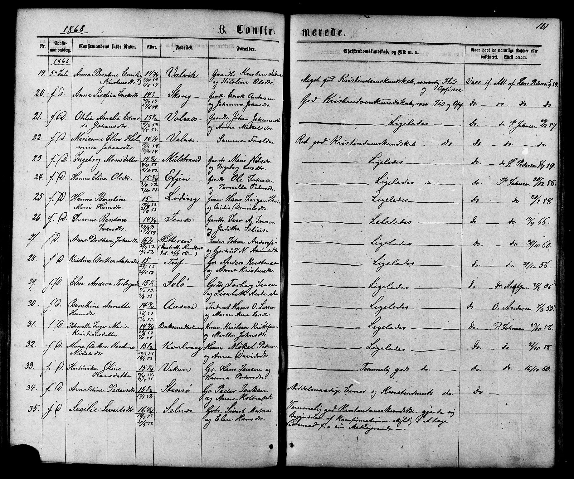 Ministerialprotokoller, klokkerbøker og fødselsregistre - Nordland, SAT/A-1459/801/L0029: Parish register (copy) no. 801C04, 1868-1878, p. 161