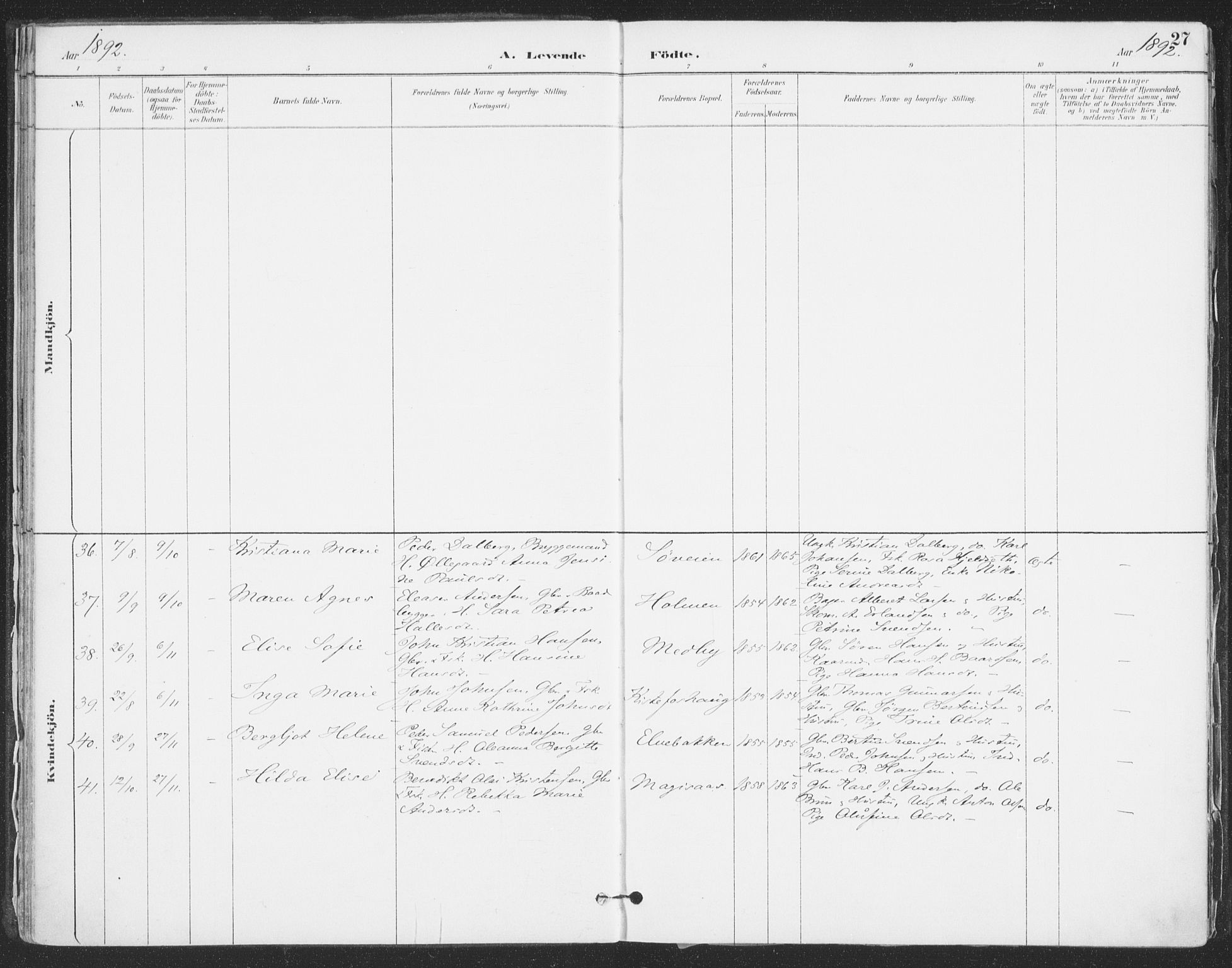 Ibestad sokneprestembete, AV/SATØ-S-0077/H/Ha/Haa/L0015kirke: Parish register (official) no. 15, 1888-1899, p. 27