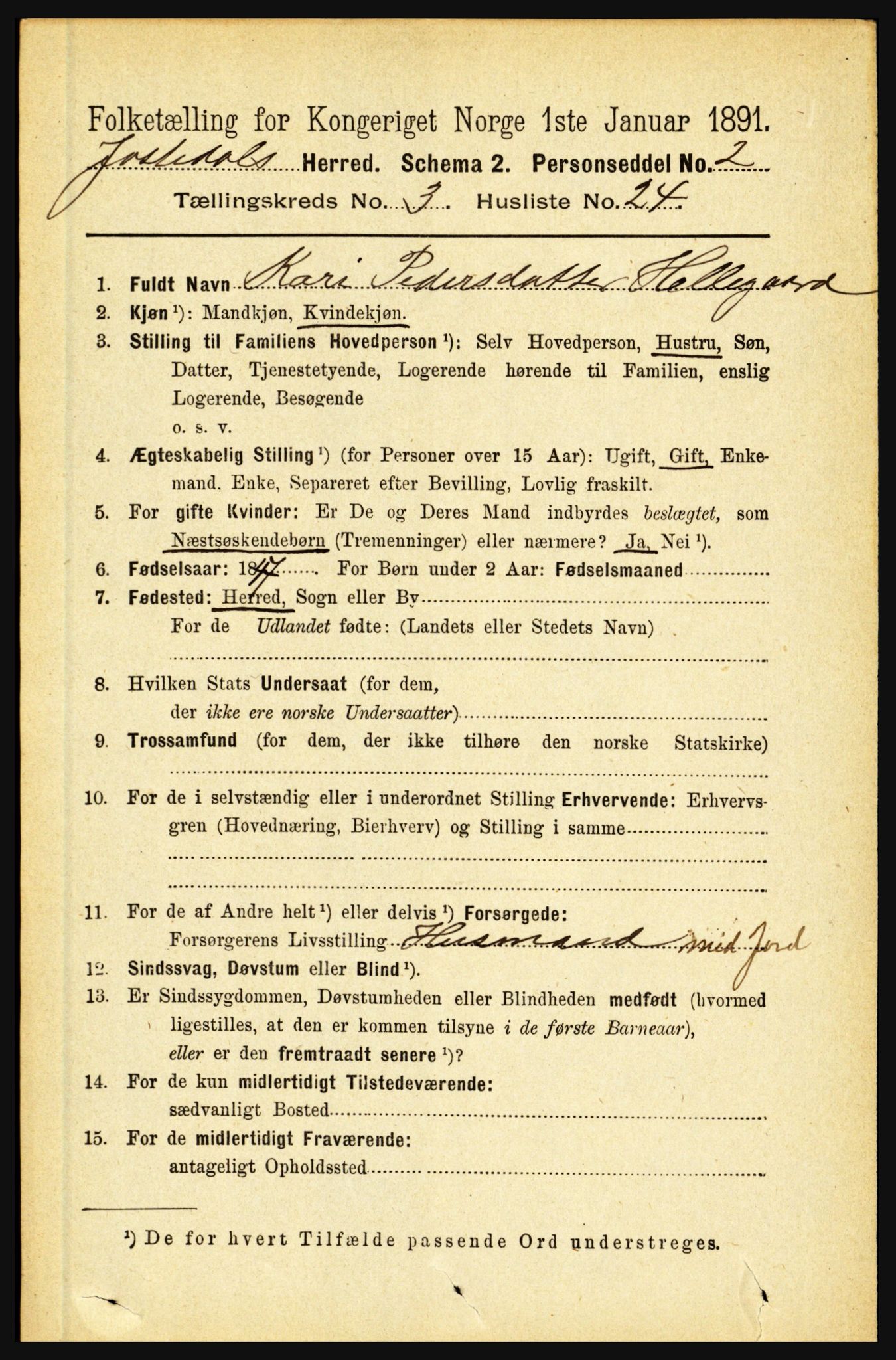 RA, 1891 census for 1427 Jostedal, 1891, p. 1059