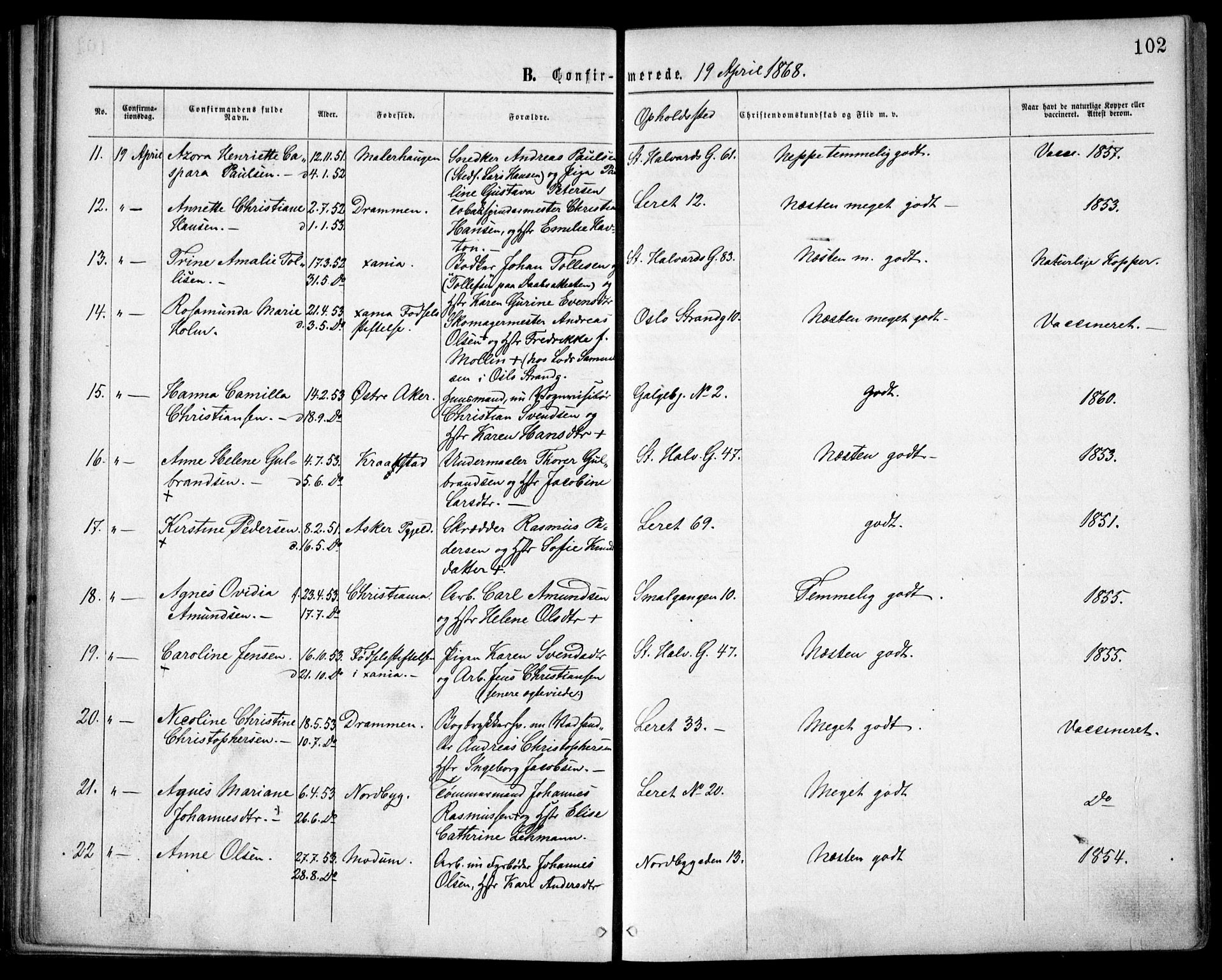 Grønland prestekontor Kirkebøker, AV/SAO-A-10848/F/Fa/L0003: Parish register (official) no. 3, 1862-1868, p. 102