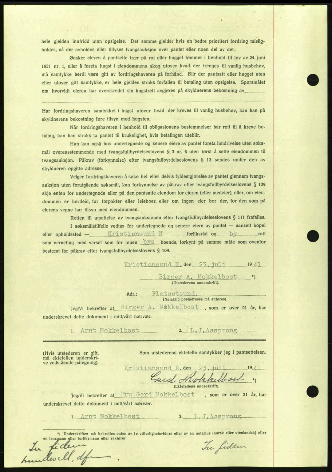 Kristiansund byfogd, AV/SAT-A-4587/A/27: Mortgage book no. 35, 1941-1942, Diary no: : 549/1941