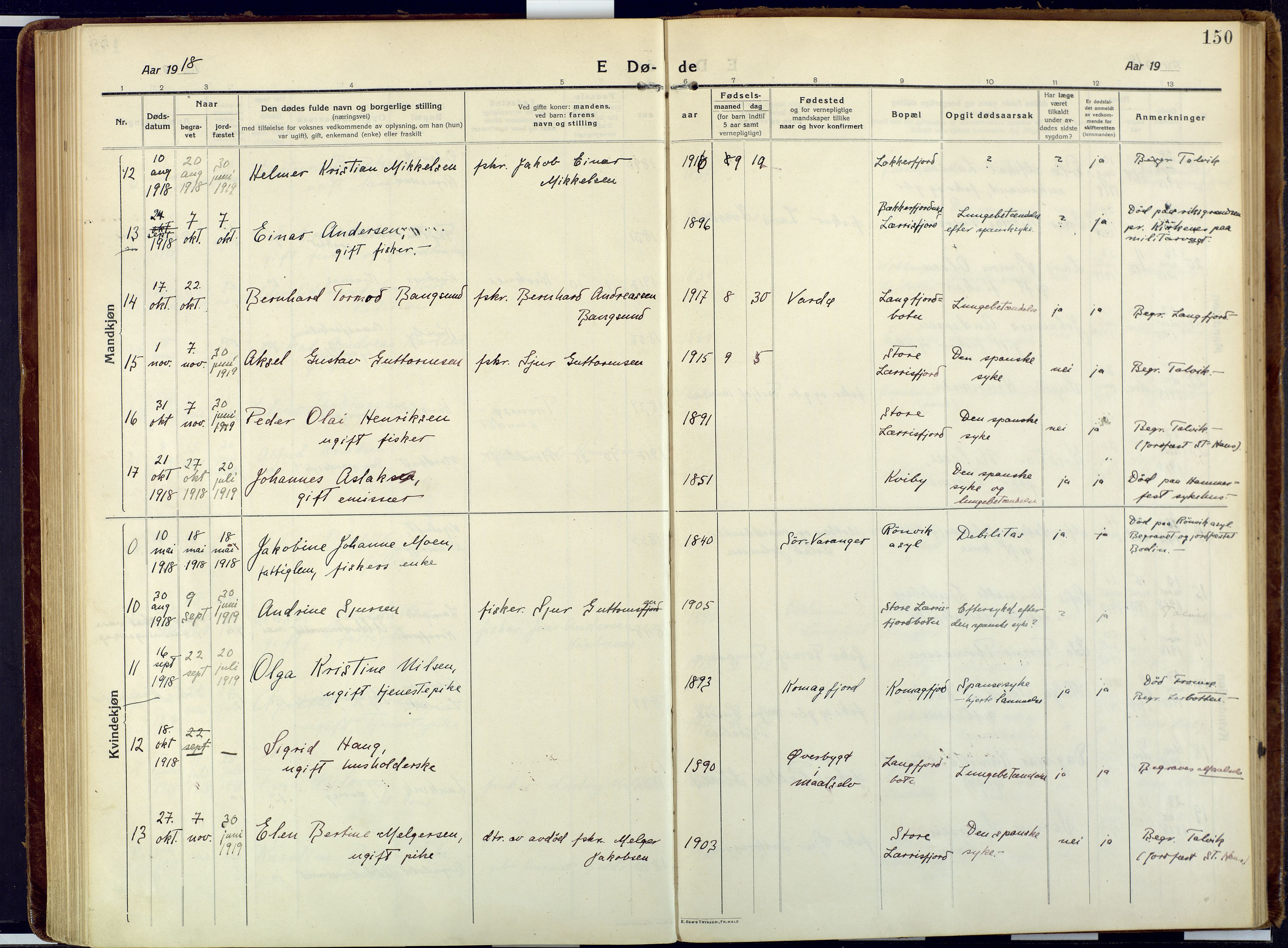 Talvik sokneprestkontor, SATØ/S-1337/H/Ha/L0018kirke: Parish register (official) no. 18, 1915-1924, p. 150