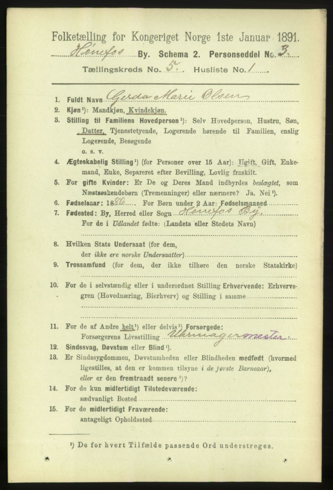 RA, 1891 census for 0601 Hønefoss, 1891, p. 917