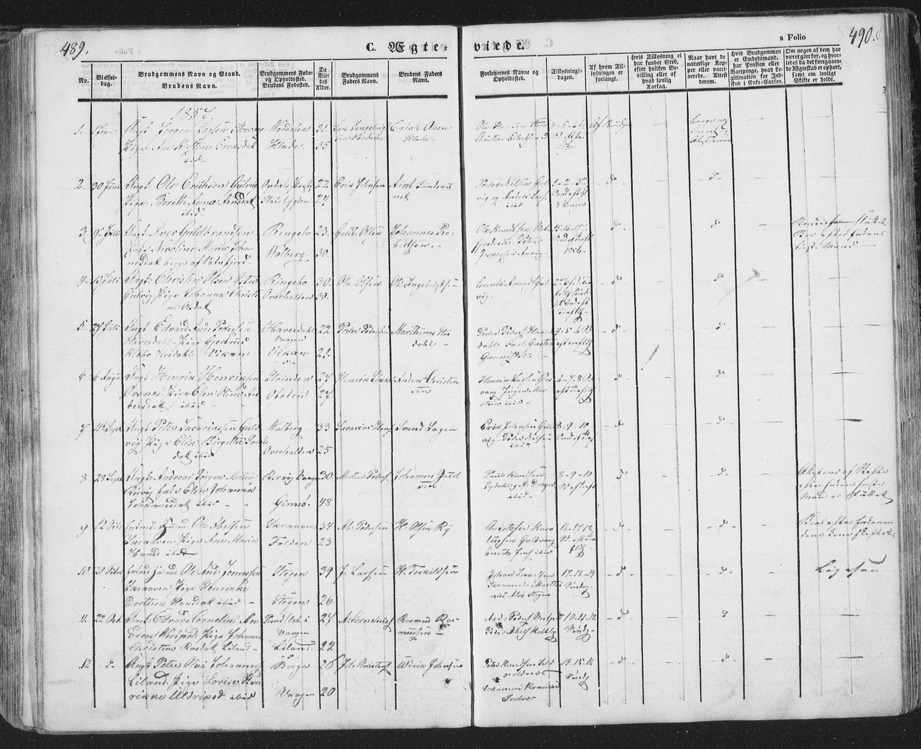 Ministerialprotokoller, klokkerbøker og fødselsregistre - Nordland, SAT/A-1459/874/L1072: Parish register (copy) no. 874C01, 1843-1859, p. 489-490