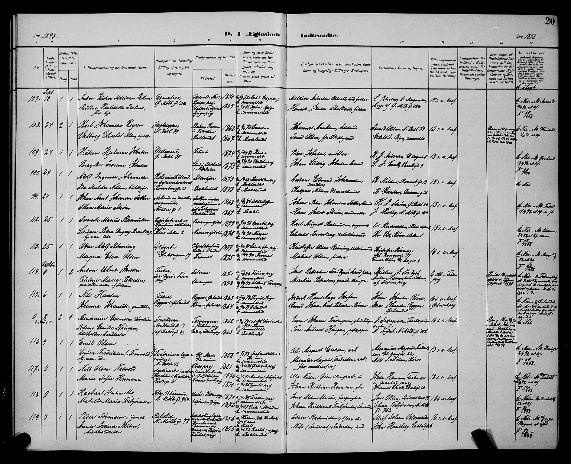 Ministerialprotokoller, klokkerbøker og fødselsregistre - Sør-Trøndelag, AV/SAT-A-1456/604/L0226: Parish register (copy) no. 604C09, 1897-1900, p. 20