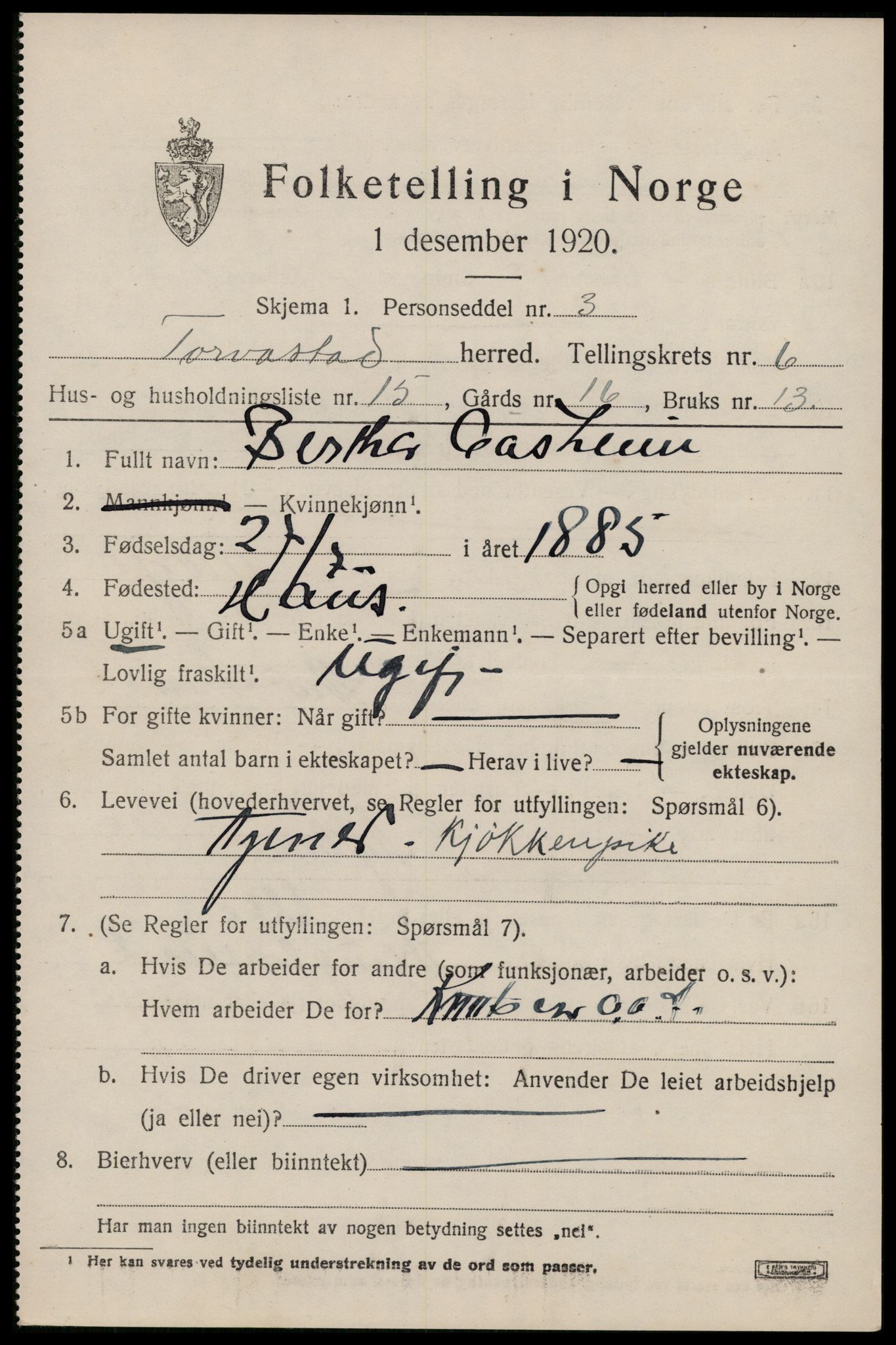 SAST, 1920 census for Torvastad, 1920, p. 5084