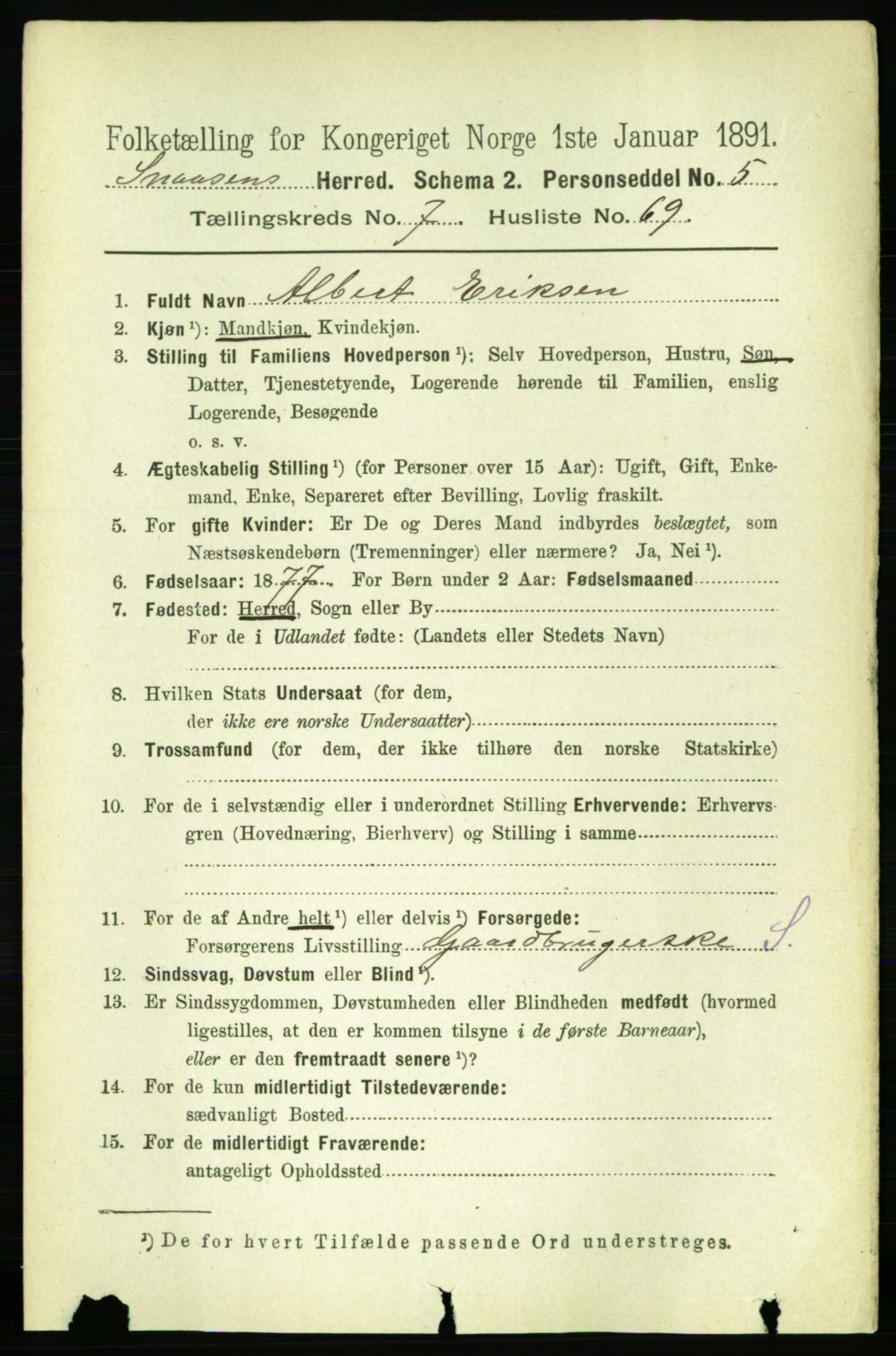 RA, 1891 census for 1736 Snåsa, 1891, p. 2662