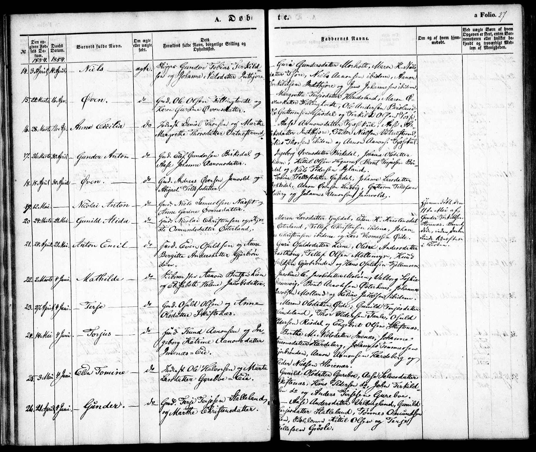 Hommedal sokneprestkontor, AV/SAK-1111-0023/F/Fa/Fab/L0004: Parish register (official) no. A 4, 1848-1860, p. 27