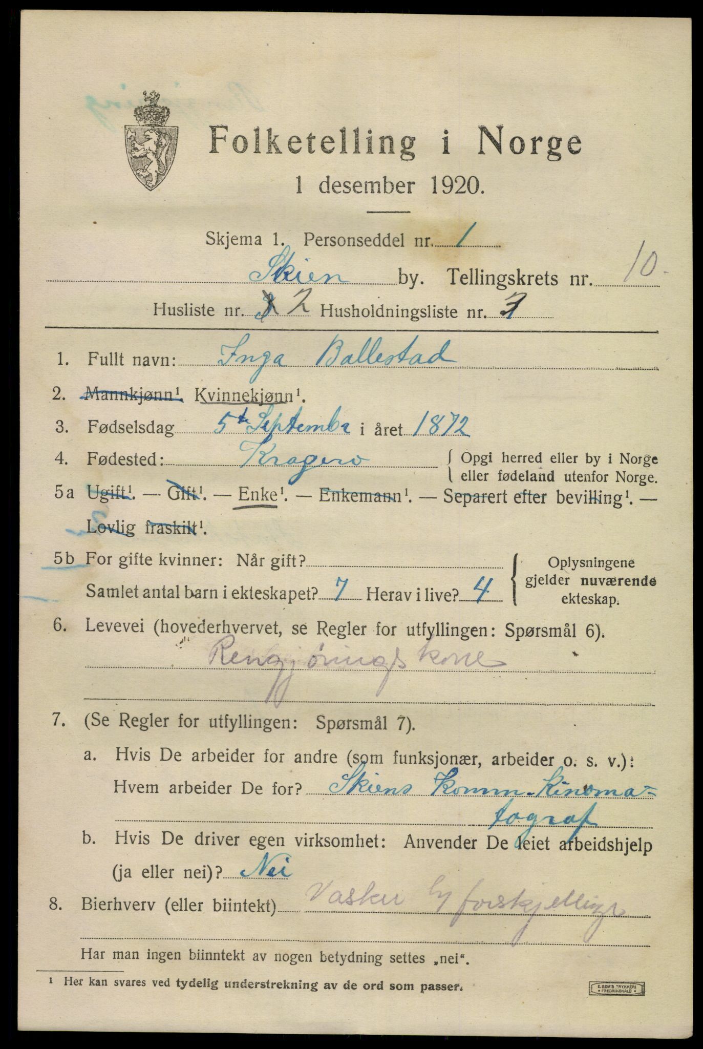 SAKO, 1920 census for Skien, 1920, p. 32226