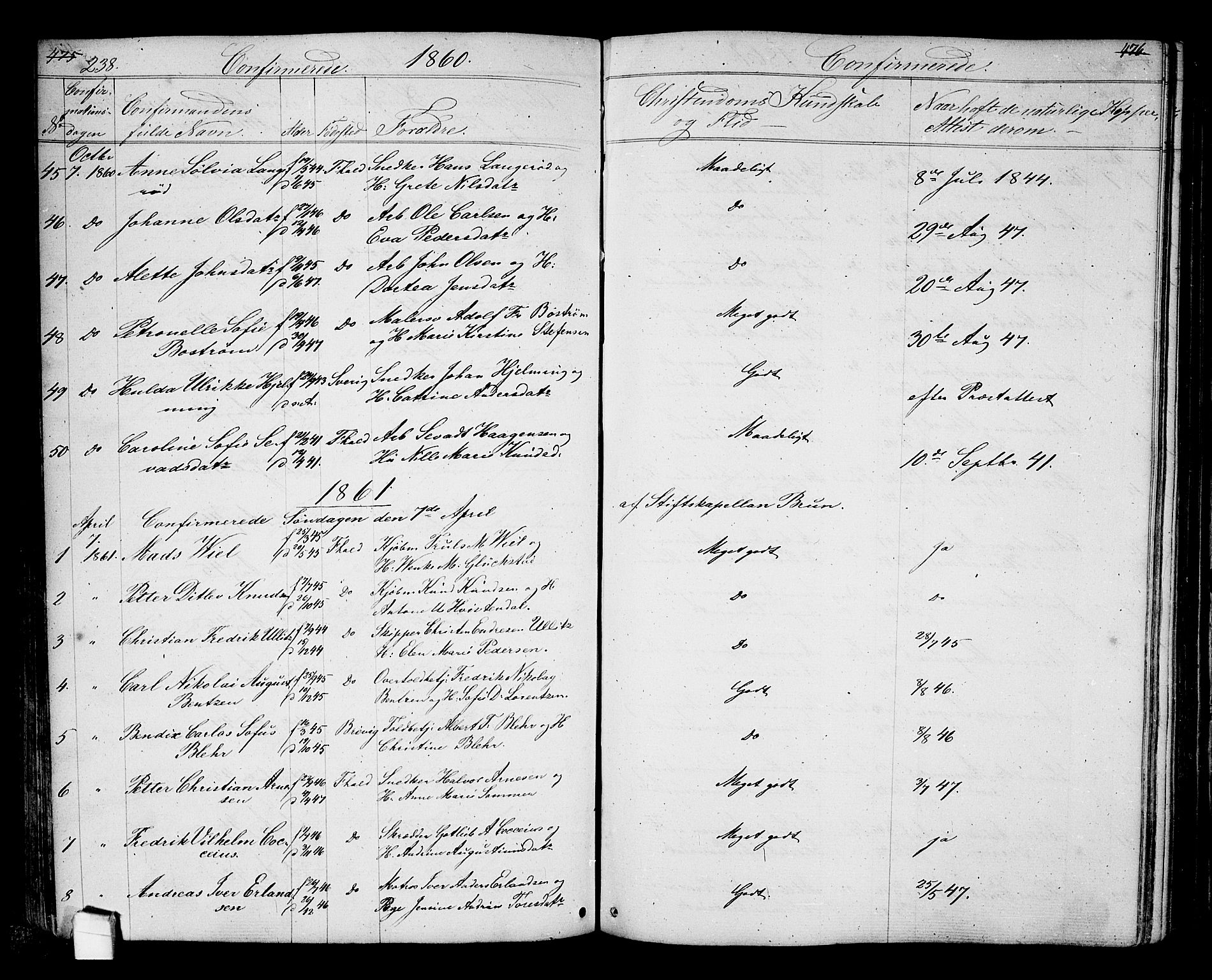 Halden prestekontor Kirkebøker, SAO/A-10909/G/Ga/L0005a: Parish register (copy) no. 5A, 1855-1864, p. 238