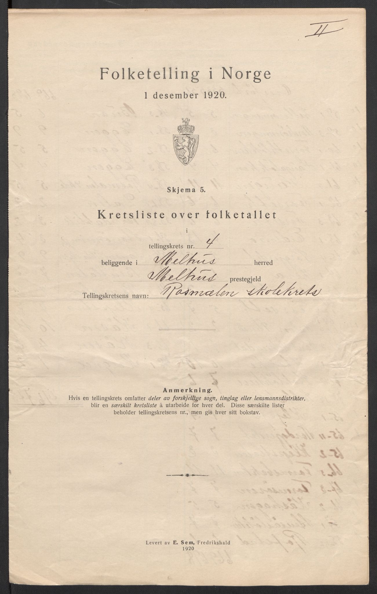 SAT, 1920 census for Melhus, 1920, p. 20