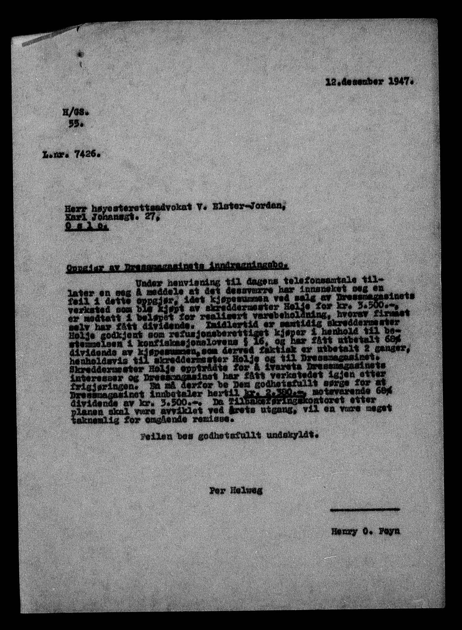 Justisdepartementet, Tilbakeføringskontoret for inndratte formuer, AV/RA-S-1564/H/Hc/Hcc/L0931: --, 1945-1947, p. 11