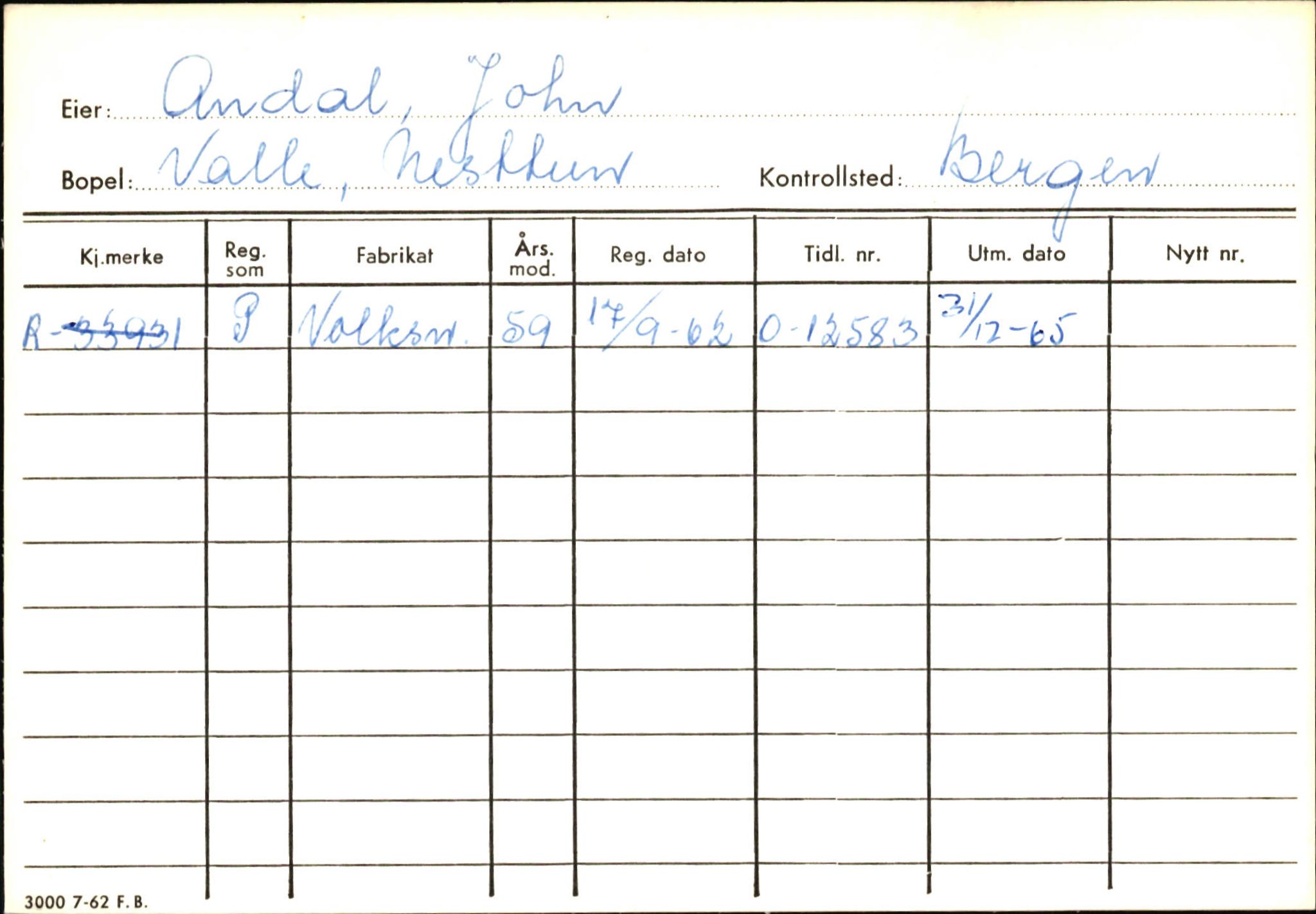 Statens vegvesen, Hordaland vegkontor, SAB/A-5201/2/Ha/L0001: R-eierkort A, 1920-1971, p. 898