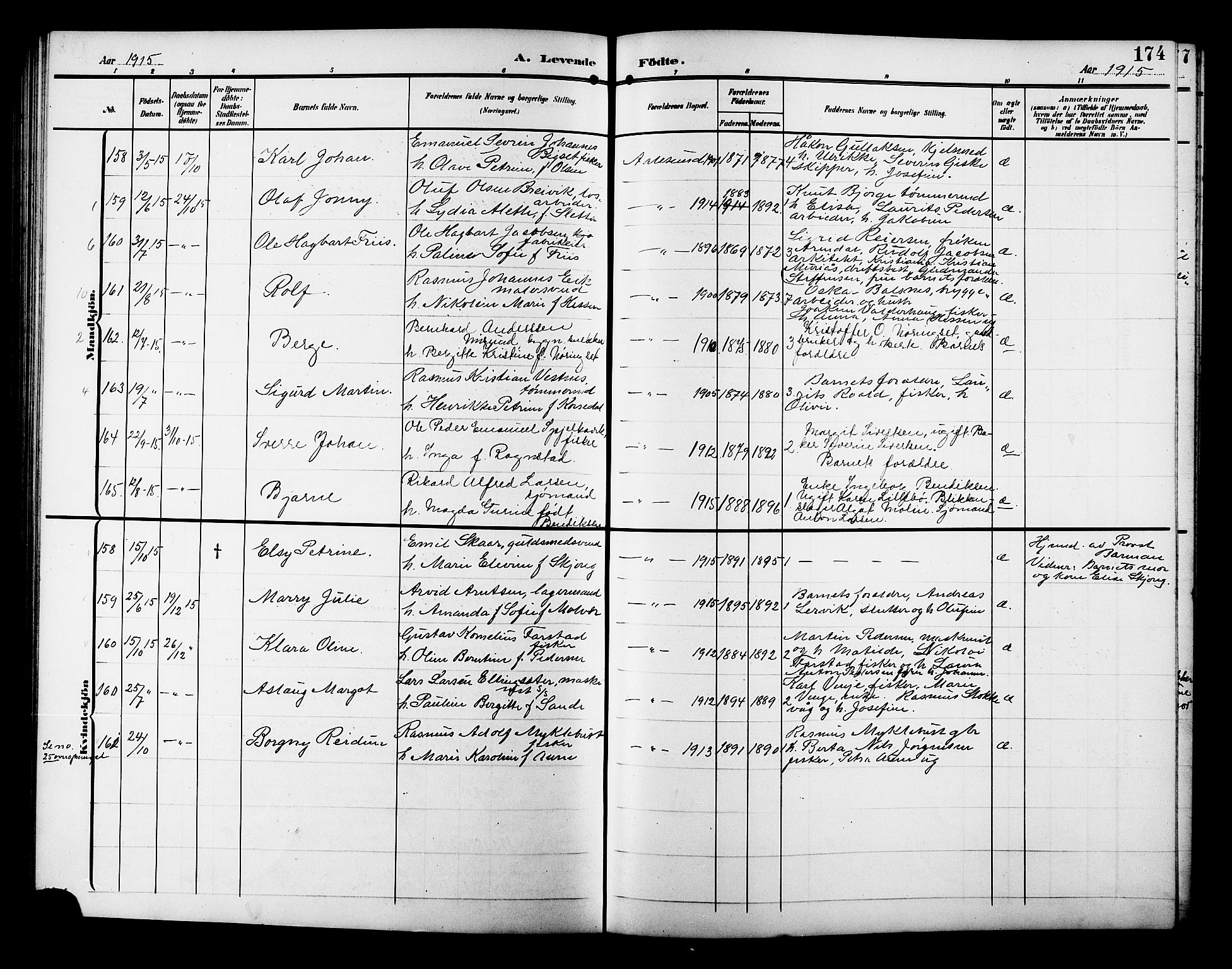 Ministerialprotokoller, klokkerbøker og fødselsregistre - Møre og Romsdal, AV/SAT-A-1454/529/L0471: Parish register (copy) no. 529C08, 1909-1921, p. 174