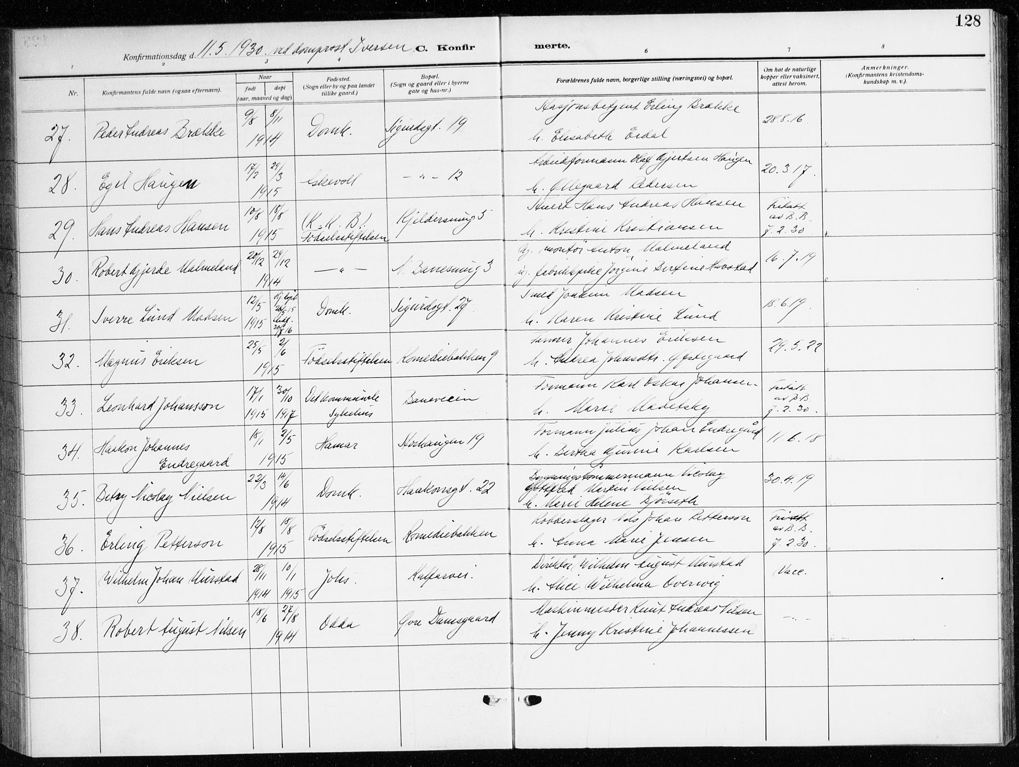 Domkirken sokneprestembete, AV/SAB-A-74801/H/Haa/L0032: Parish register (official) no. C 7, 1915-1930, p. 128