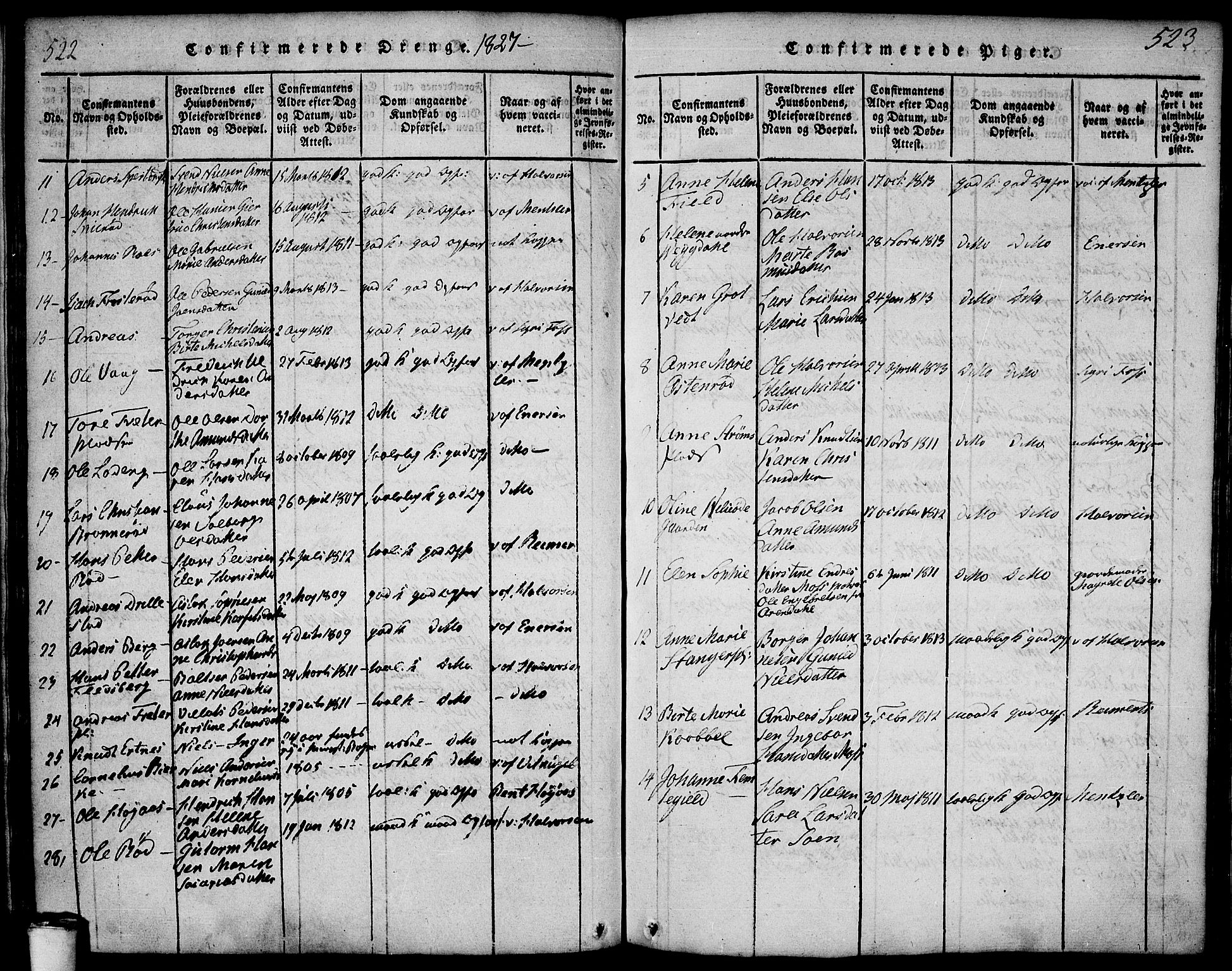 Våler prestekontor Kirkebøker, AV/SAO-A-11083/F/Fa/L0005: Parish register (official) no. I 5, 1815-1839, p. 522-523