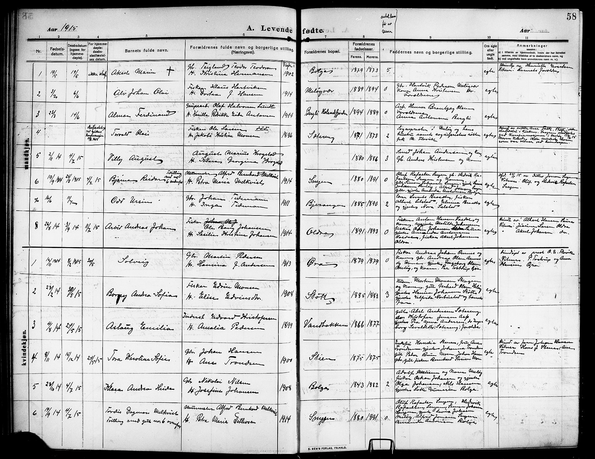 Ministerialprotokoller, klokkerbøker og fødselsregistre - Nordland, SAT/A-1459/843/L0639: Parish register (copy) no. 843C08, 1908-1924, p. 58