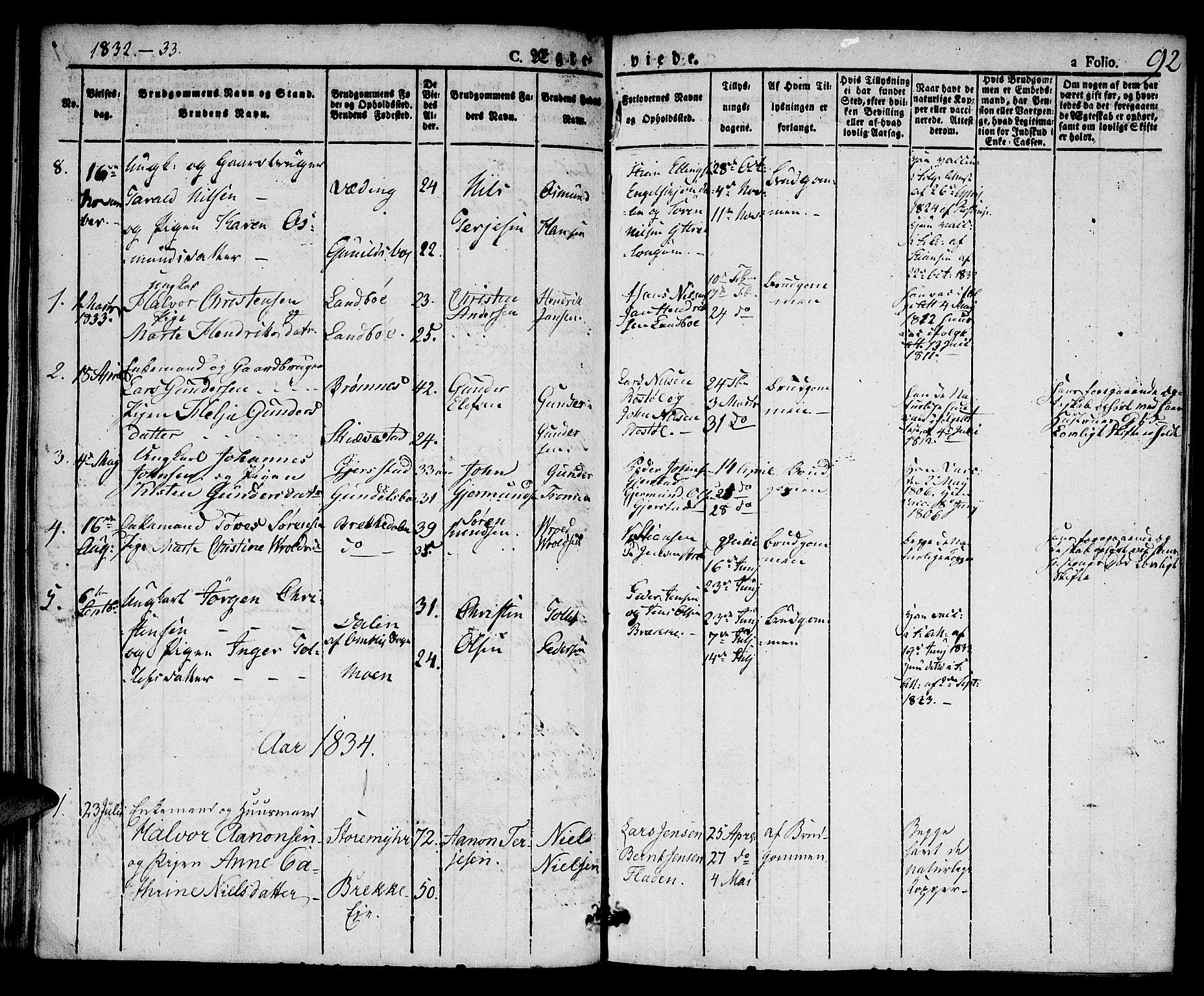 Austre Moland sokneprestkontor, SAK/1111-0001/F/Fa/Faa/L0005: Parish register (official) no. A 5, 1825-1837, p. 92