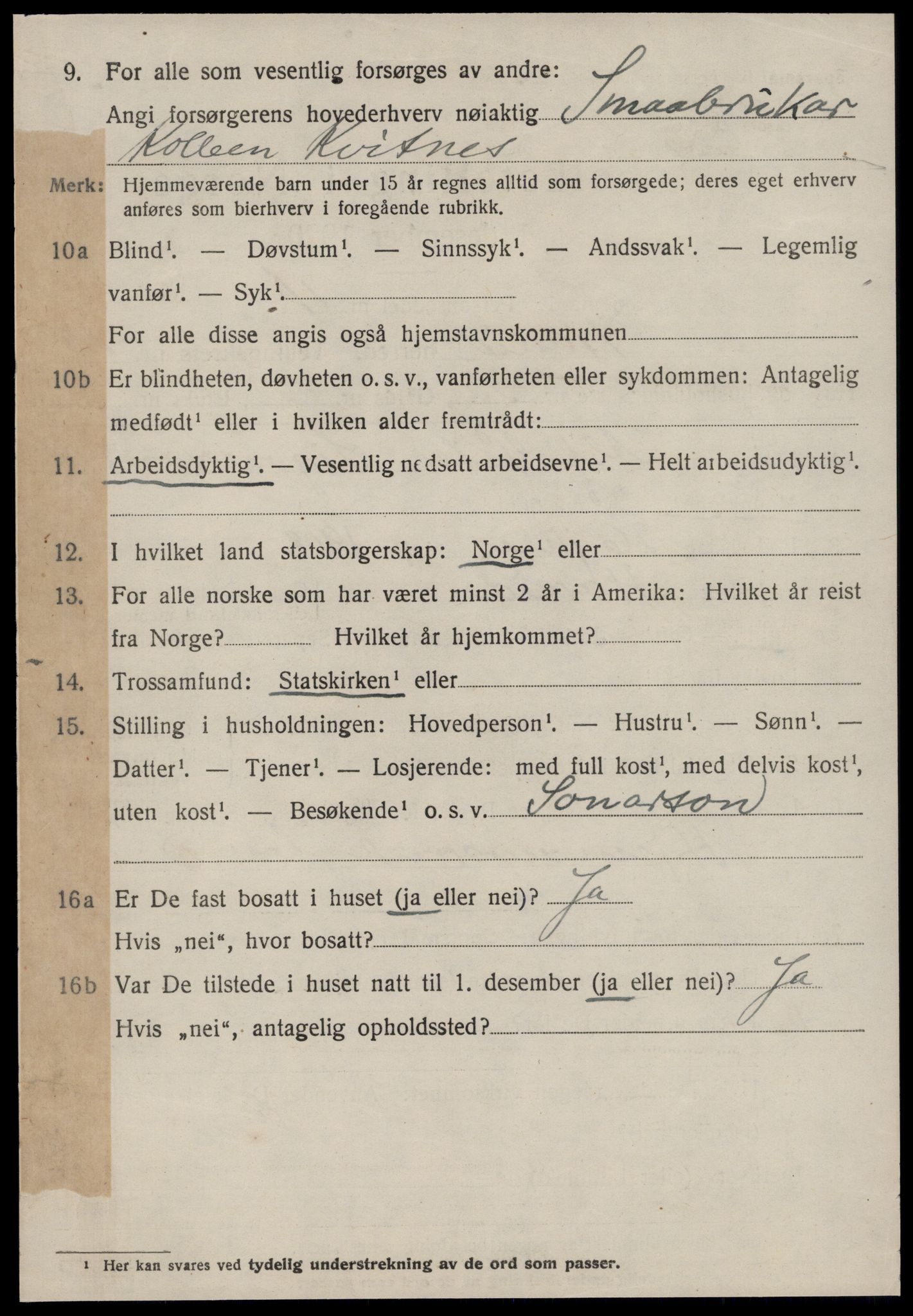 SAT, 1920 census for Hareid, 1920, p. 5442