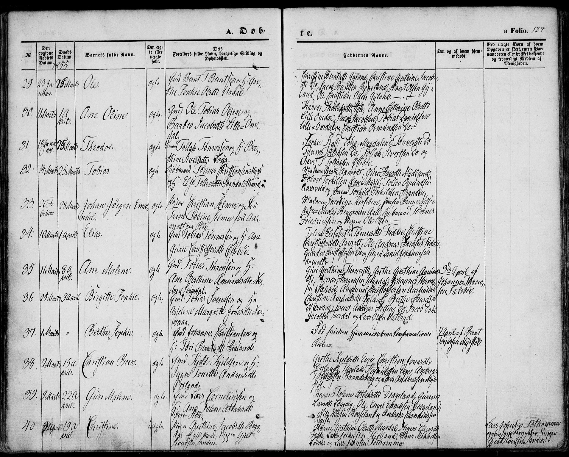 Sokndal sokneprestkontor, SAST/A-101808: Parish register (official) no. A 8.1, 1842-1857, p. 134