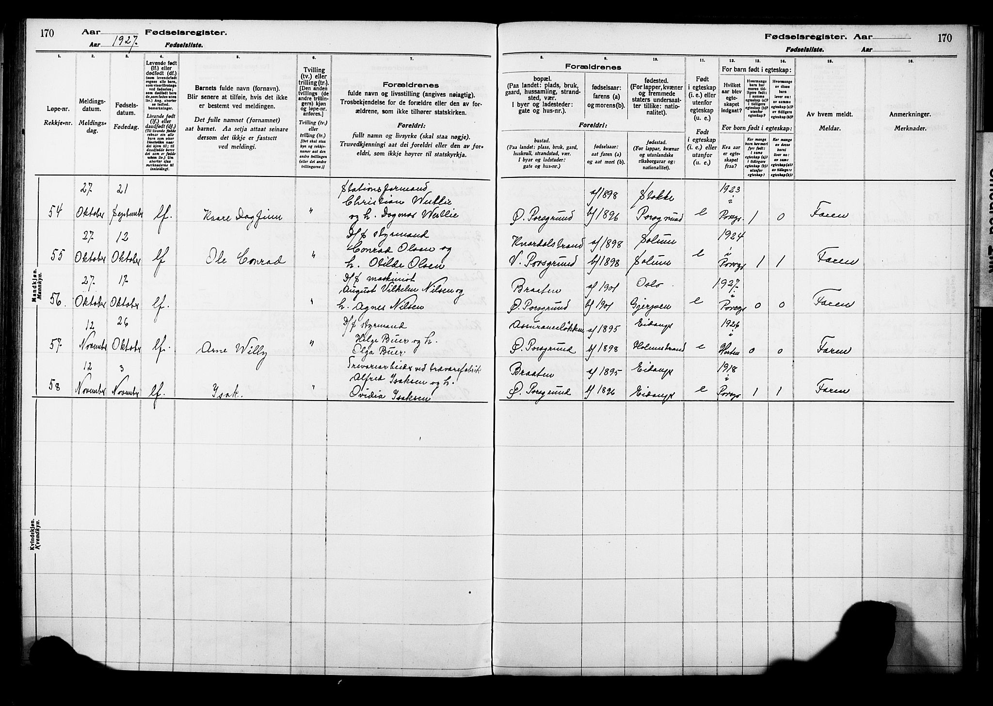 Porsgrunn kirkebøker , AV/SAKO-A-104/J/Ja/L0001: Birth register no. 1, 1916-1929, p. 170