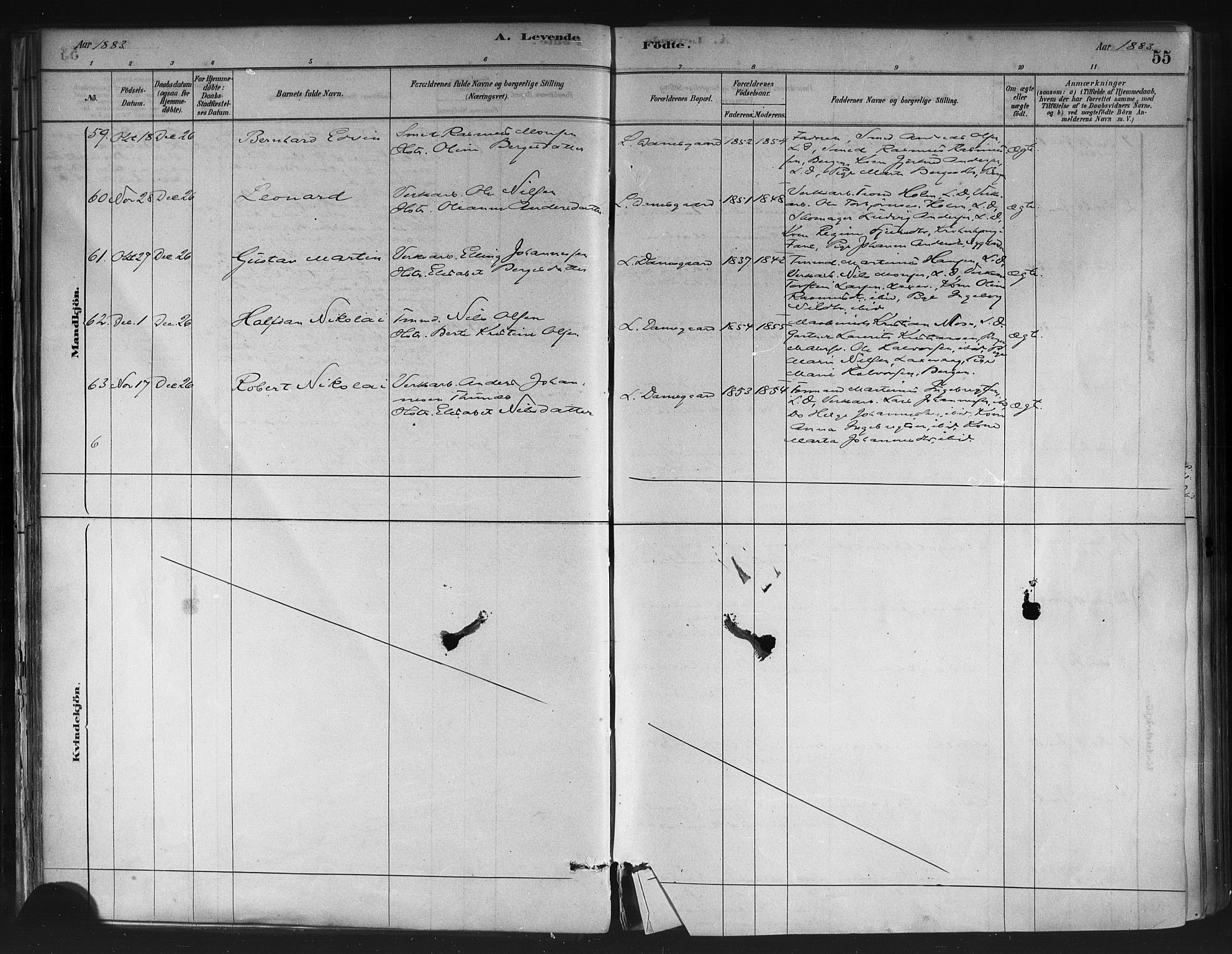 Askøy Sokneprestembete, AV/SAB-A-74101/H/Ha/Haa/Haae/L0002: Parish register (official) no. E 2, 1878-1891, p. 55