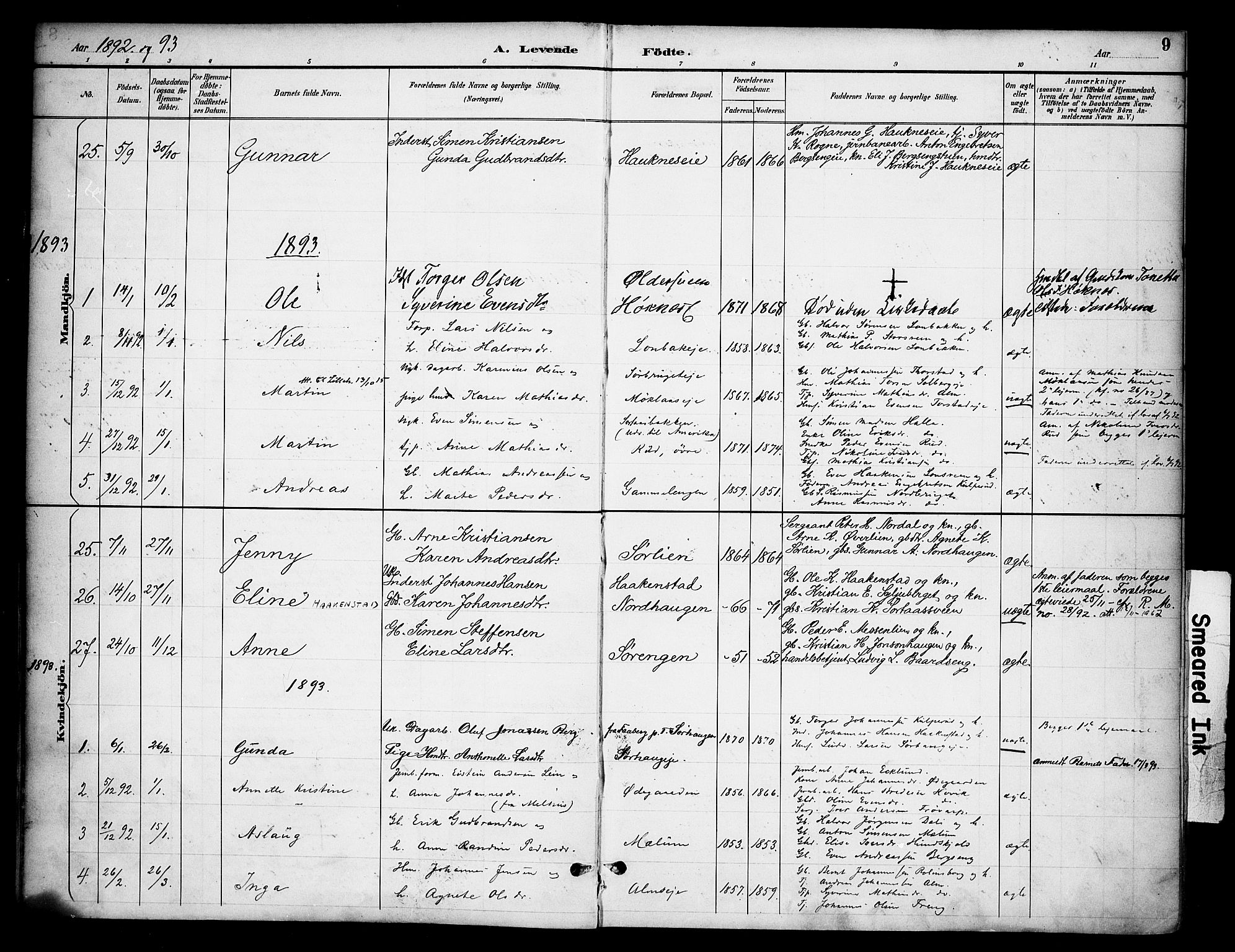 Ringsaker prestekontor, AV/SAH-PREST-014/K/Ka/L0015: Parish register (official) no. 15, 1891-1904, p. 9