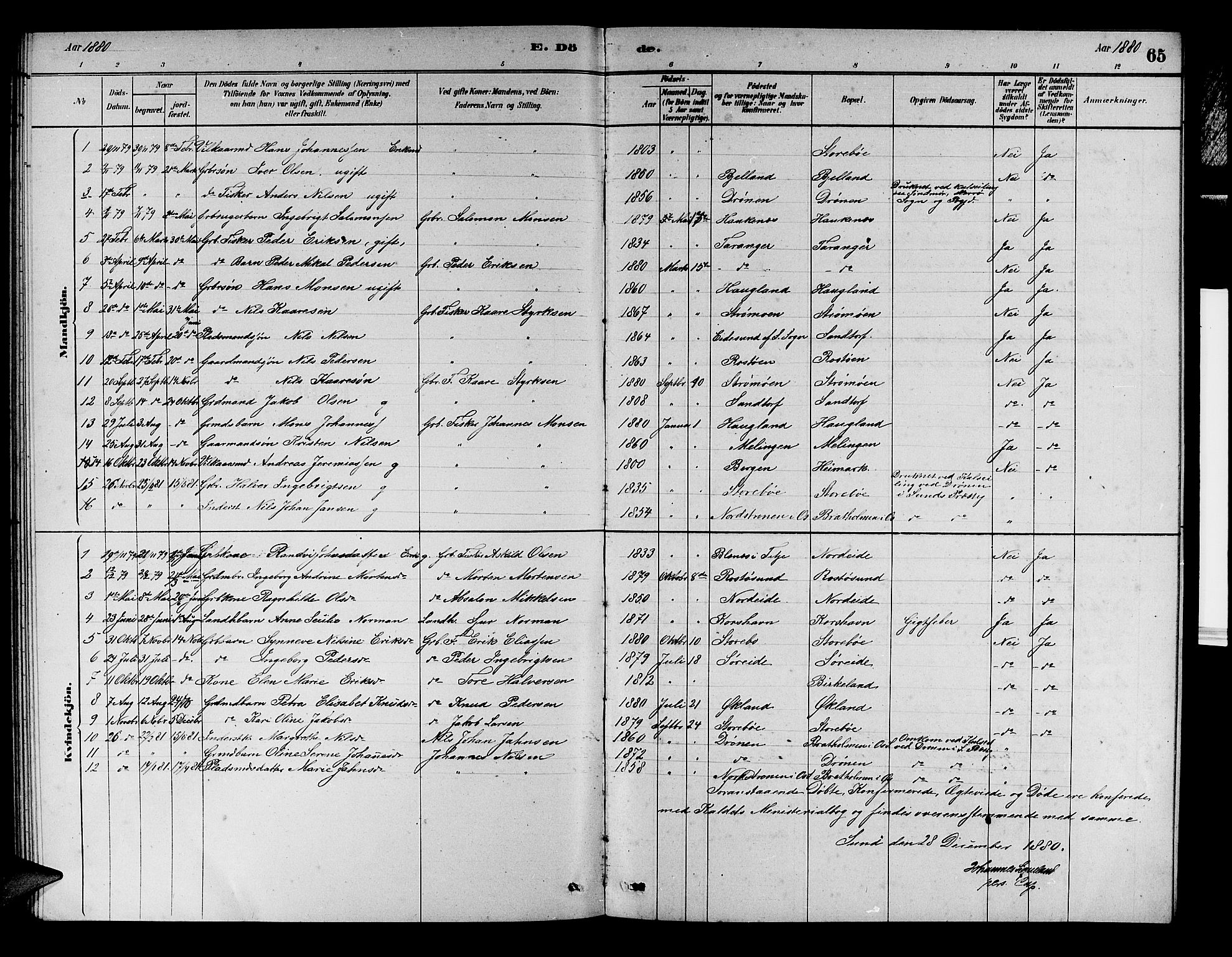 Austevoll Sokneprestembete, SAB/A-74201/H/Hab: Parish register (copy) no. A 2, 1880-1888, p. 65