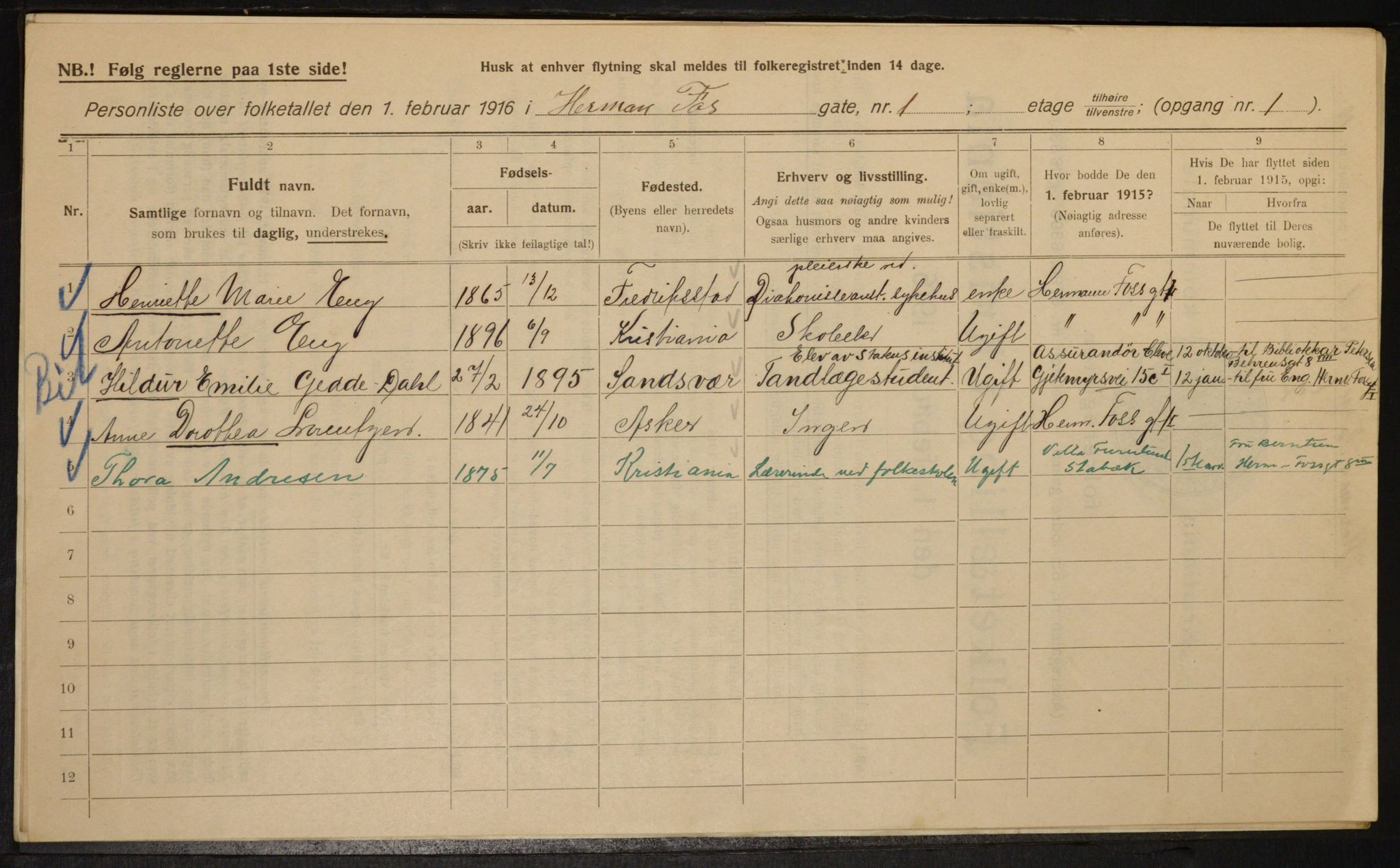 OBA, Municipal Census 1916 for Kristiania, 1916, p. 39175