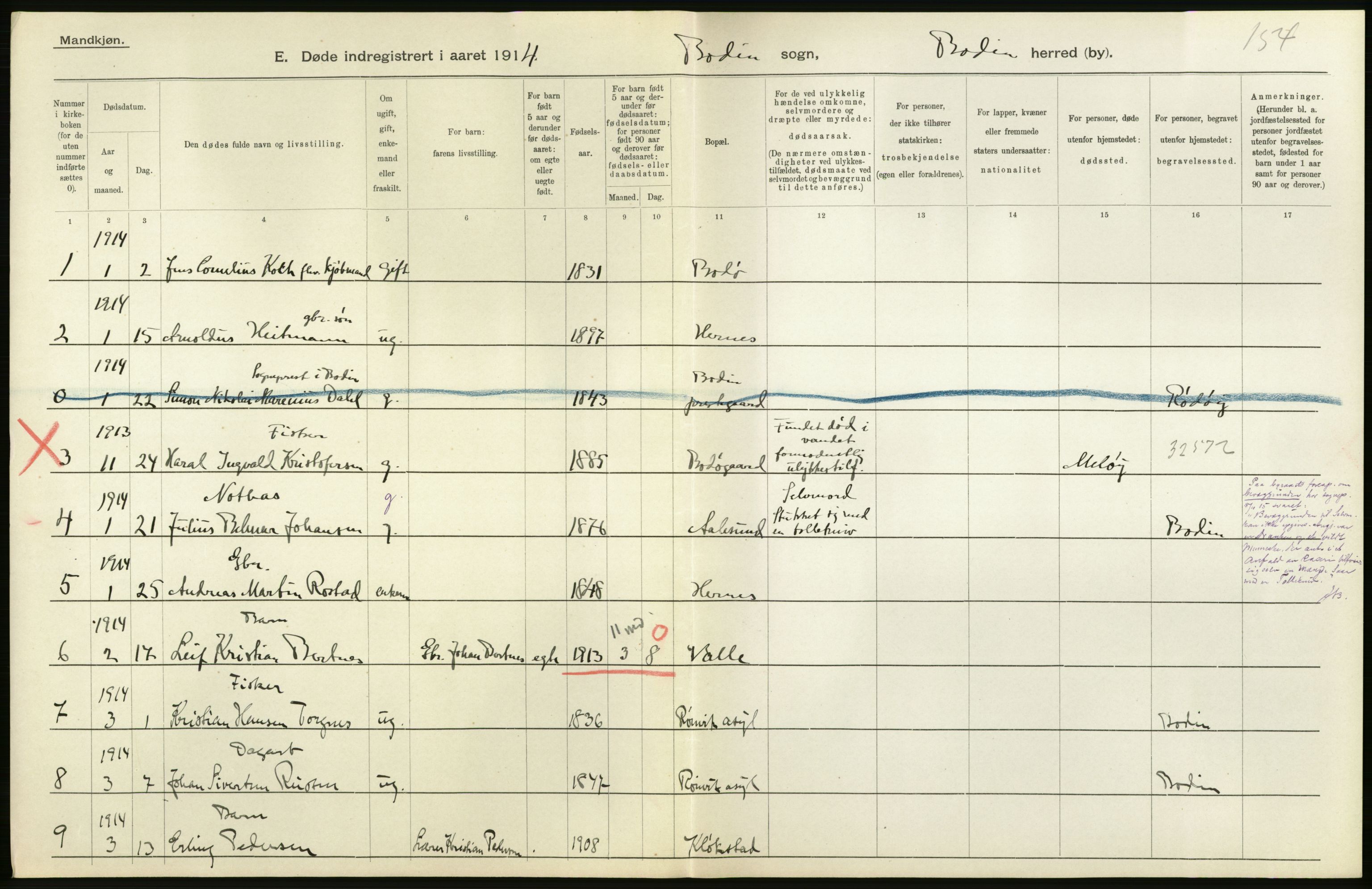 Statistisk sentralbyrå, Sosiodemografiske emner, Befolkning, AV/RA-S-2228/D/Df/Dfb/Dfbd/L0045: Nordlands amt: Døde. Bygder og byer., 1914, p. 18
