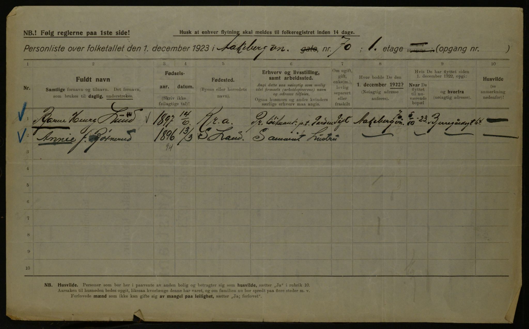 OBA, Municipal Census 1923 for Kristiania, 1923, p. 144010