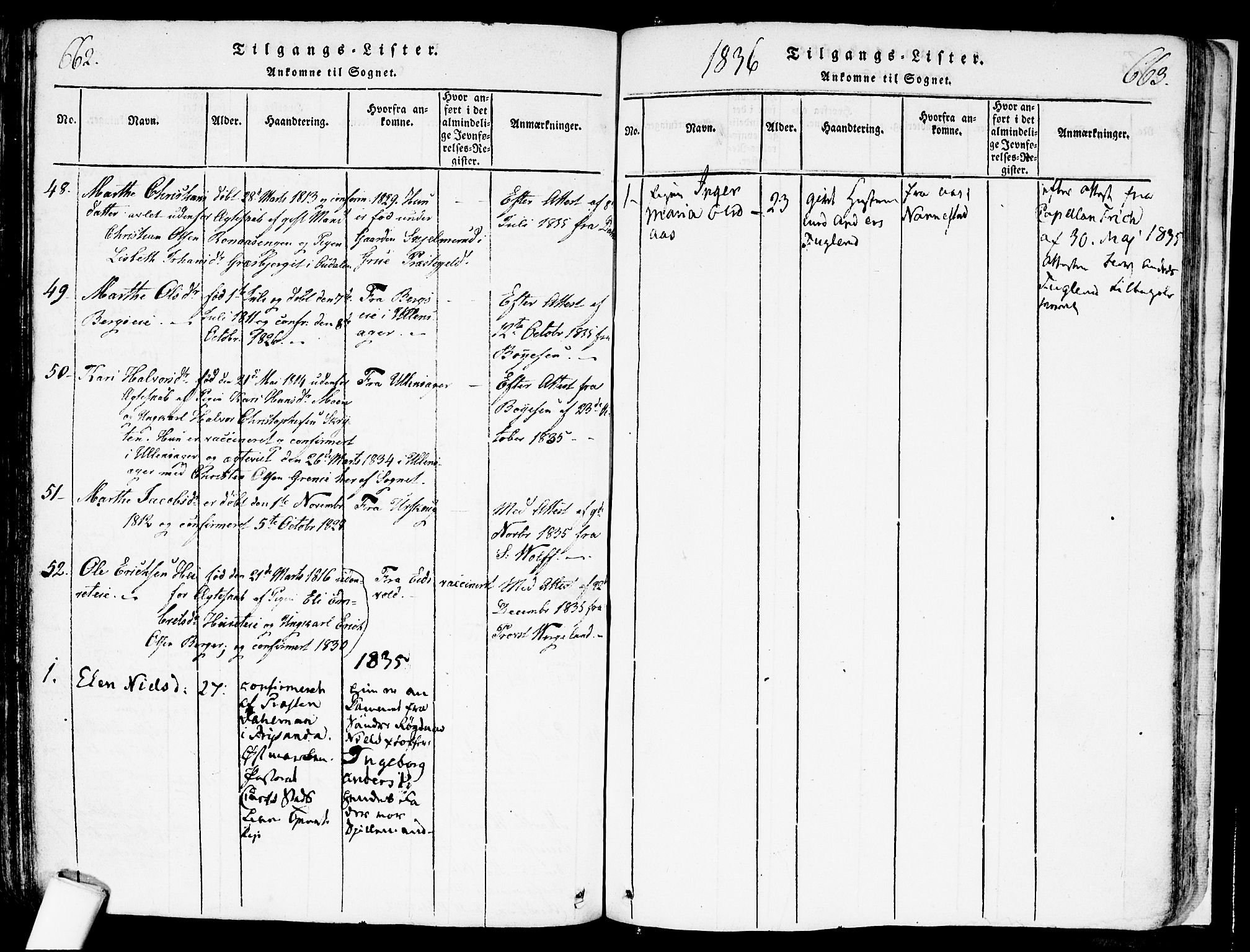 Nes prestekontor Kirkebøker, SAO/A-10410/F/Fa/L0005: Parish register (official) no. I 5, 1815-1835, p. 662-663