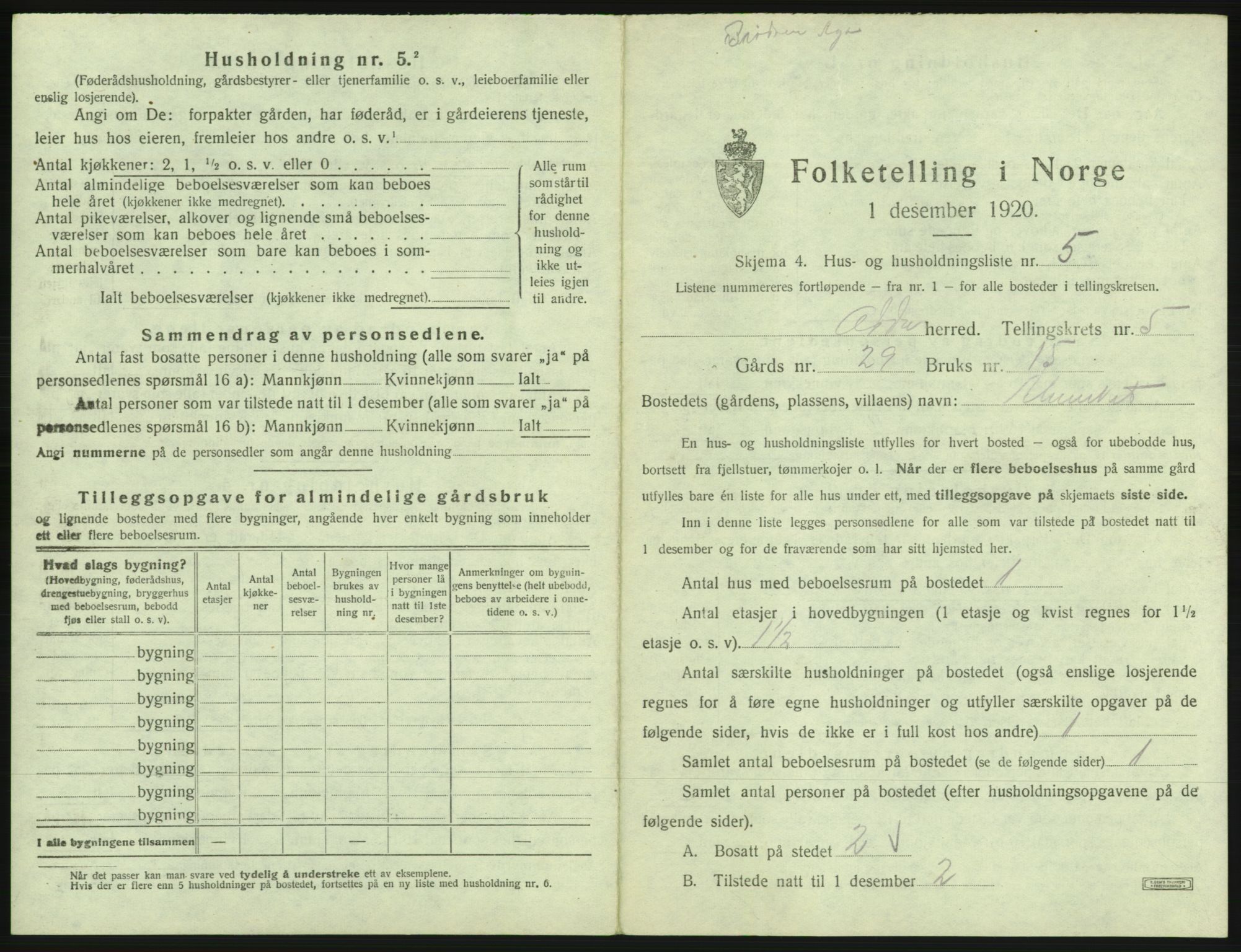 SAB, 1920 census for Odda, 1920, p. 361