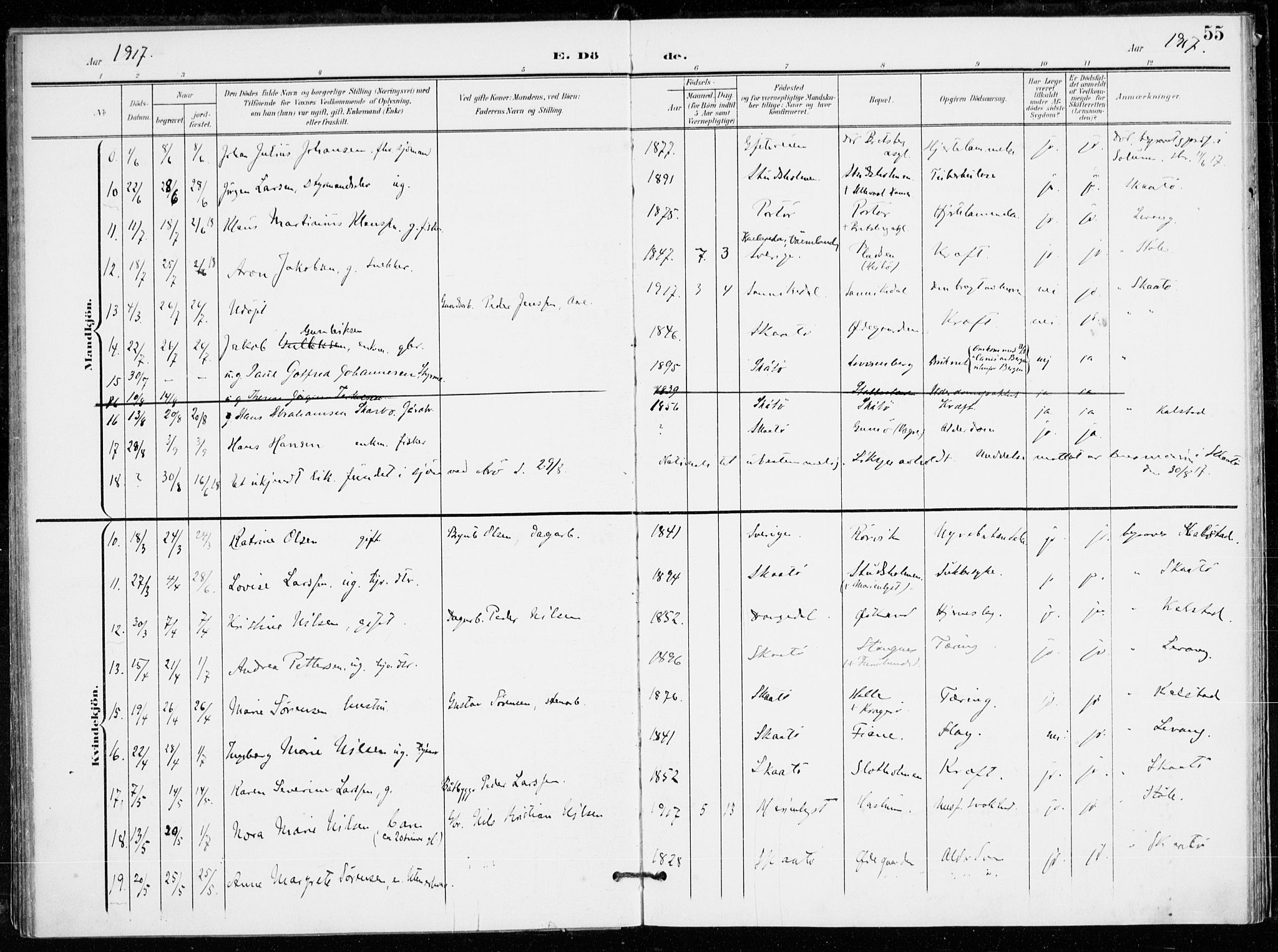 Skåtøy kirkebøker, SAKO/A-304/F/Fa/L0005: Parish register (official) no. I 5, 1901-1923, p. 55