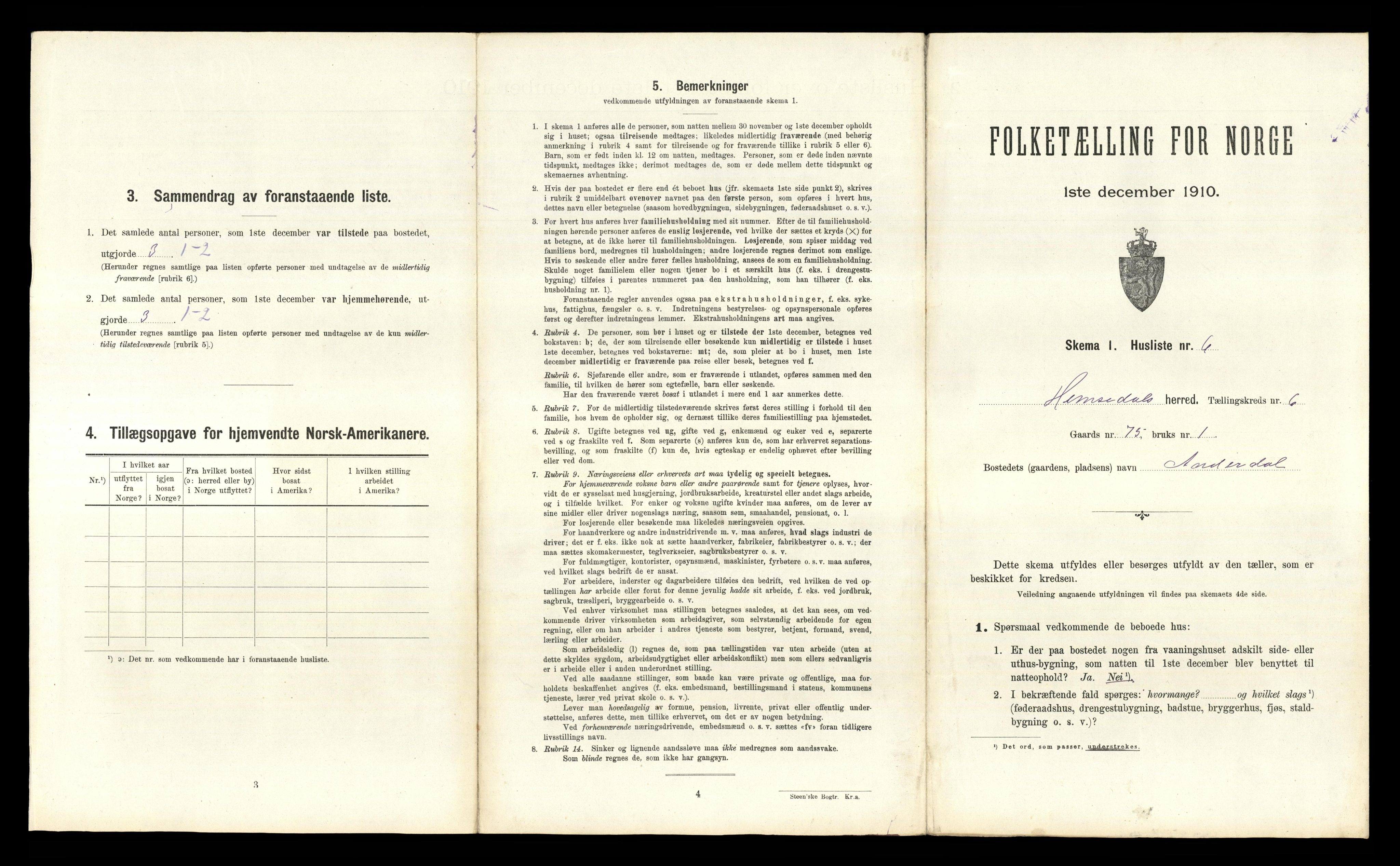 RA, 1910 census for Hemsedal, 1910, p. 360