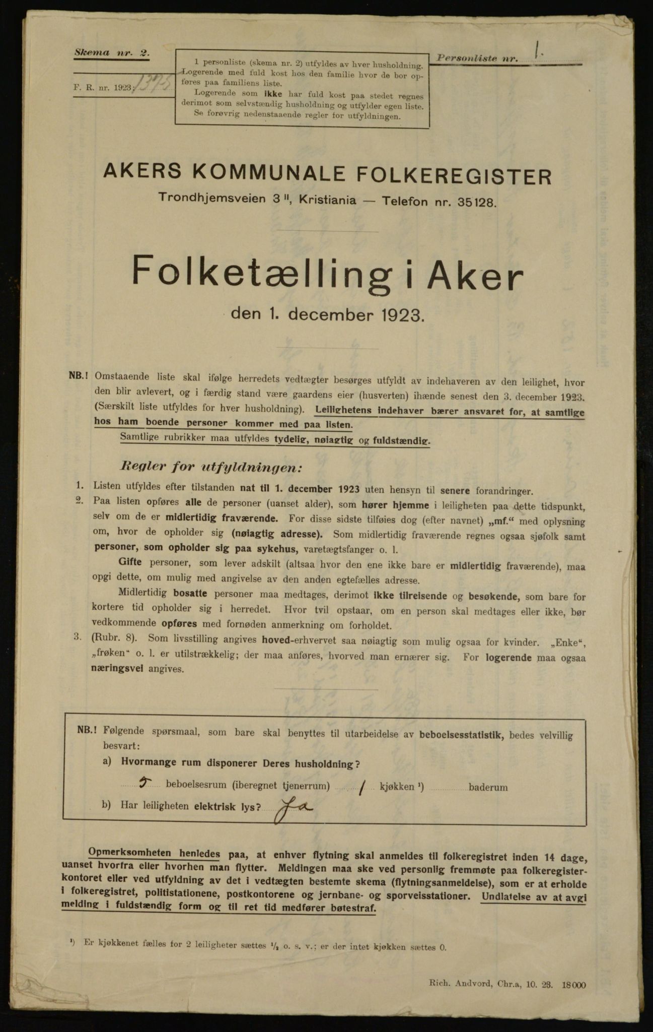 , Municipal Census 1923 for Aker, 1923, p. 44511