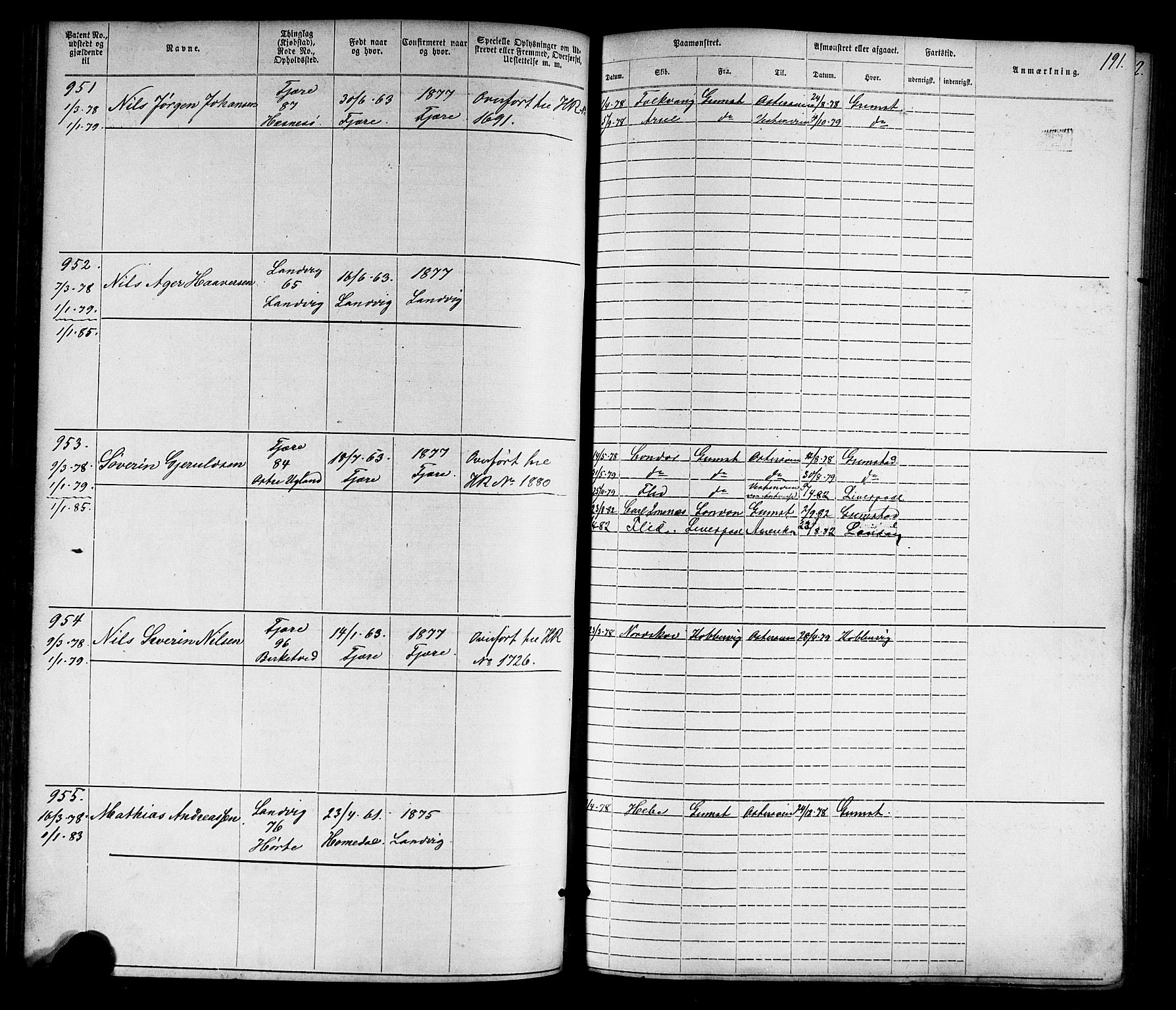 Grimstad mønstringskrets, SAK/2031-0013/F/Fa/L0005: Annotasjonsrulle nr 1-1910 med register, V-18, 1870-1892, p. 222