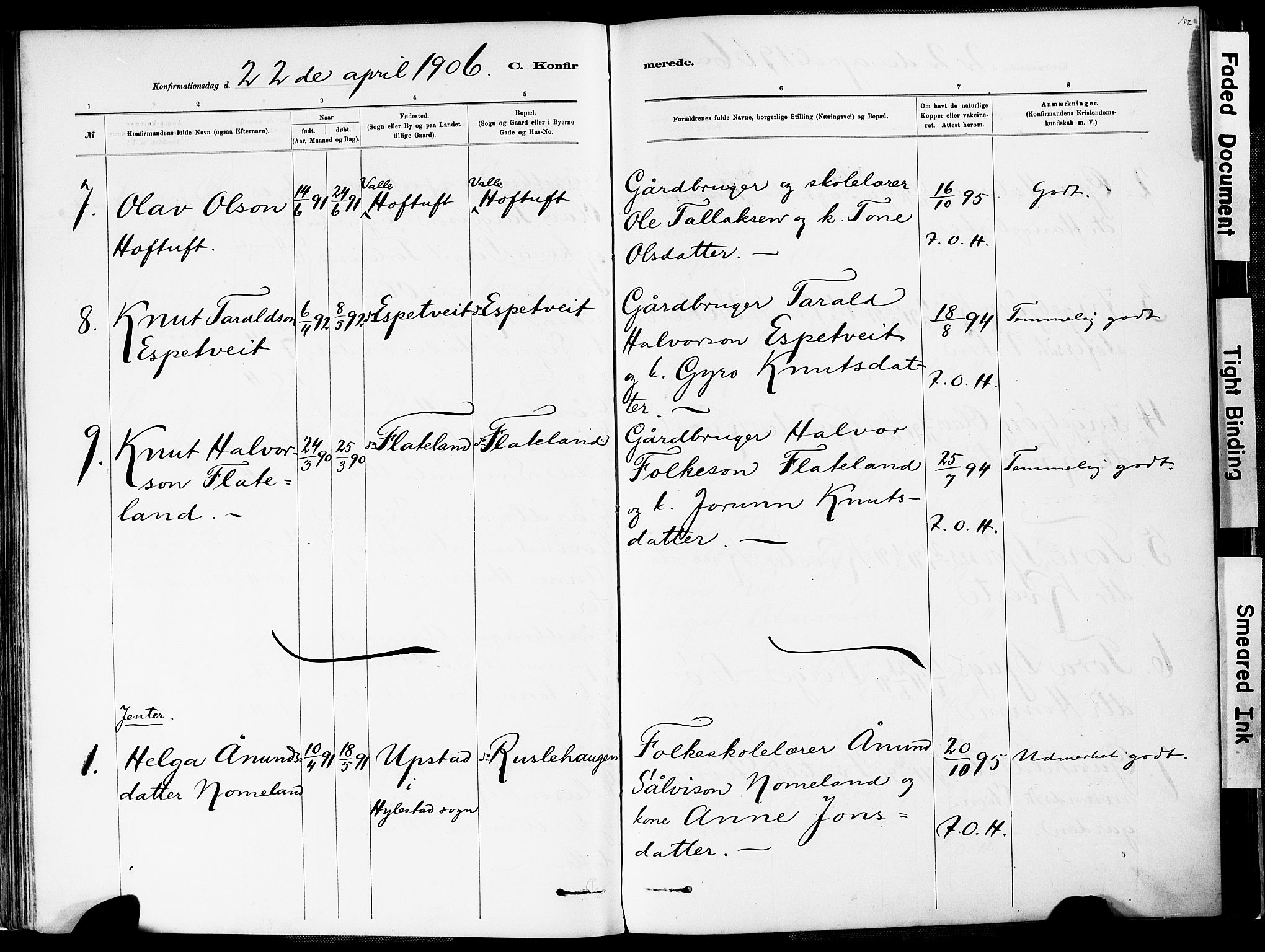 Valle sokneprestkontor, AV/SAK-1111-0044/F/Fa/Fac/L0009: Parish register (official) no. A 9, 1882-1913, p. 152