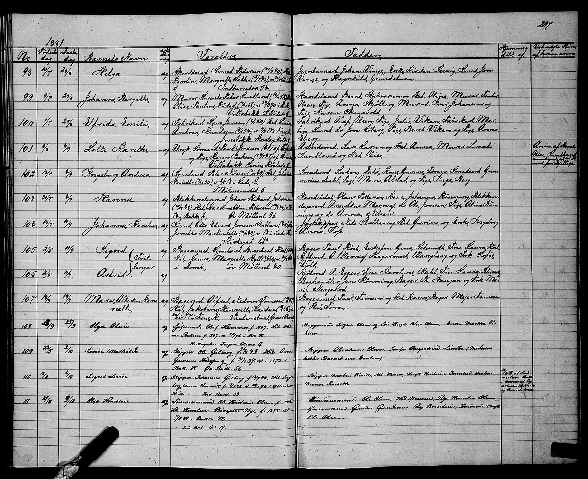 Ministerialprotokoller, klokkerbøker og fødselsregistre - Sør-Trøndelag, AV/SAT-A-1456/604/L0220: Parish register (copy) no. 604C03, 1870-1885, p. 207