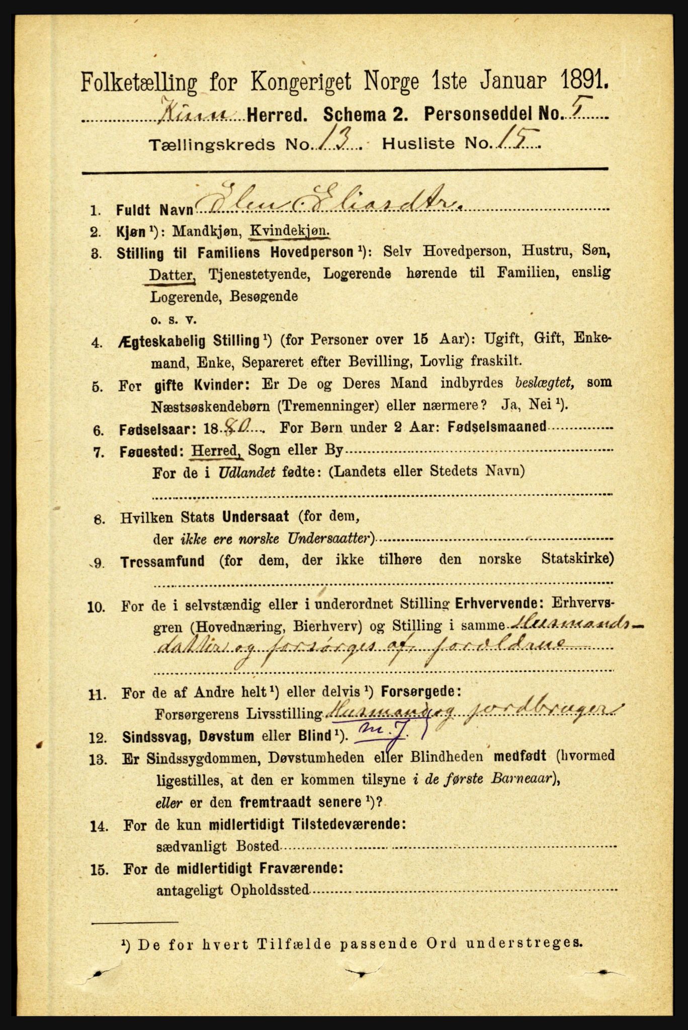 RA, 1891 census for 1437 Kinn, 1891, p. 5173