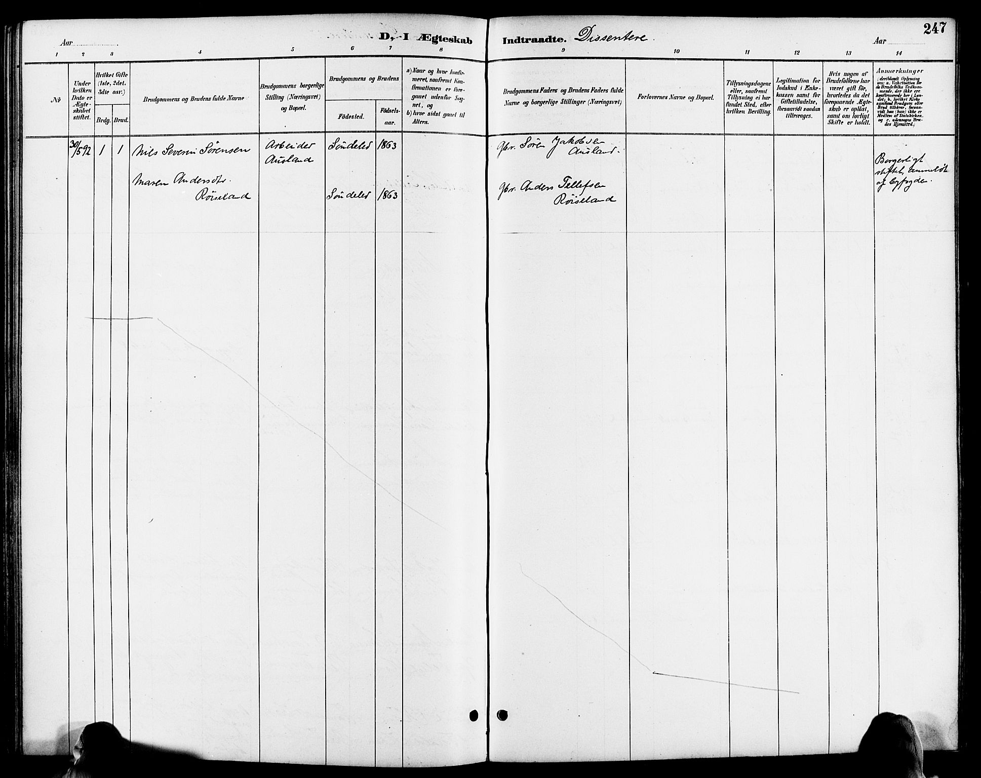 Søndeled sokneprestkontor, SAK/1111-0038/F/Fa/L0005: Parish register (official) no. A 5, 1889-1899, p. 247