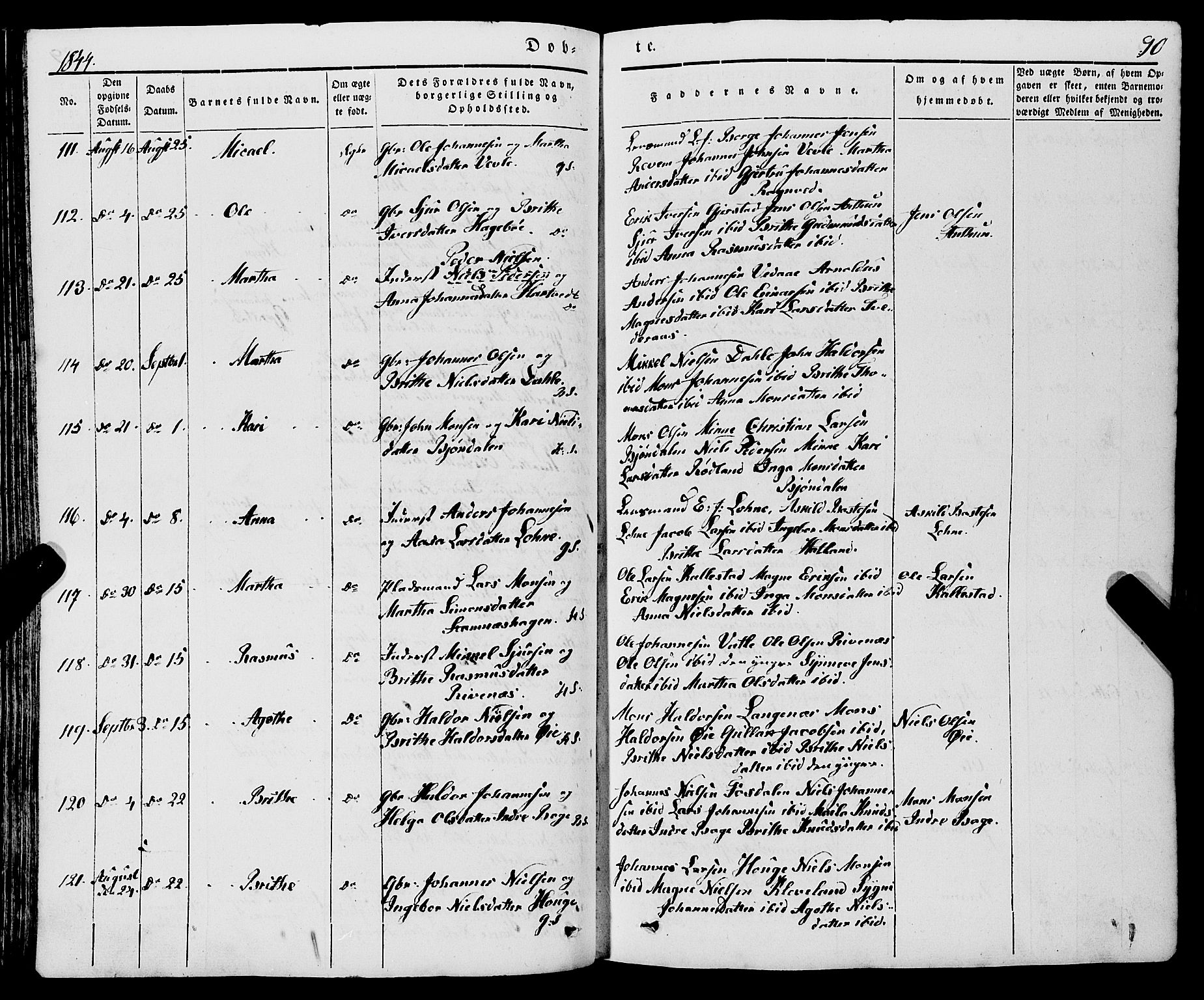 Haus sokneprestembete, AV/SAB-A-75601/H/Haa: Parish register (official) no. A 15, 1838-1847, p. 90