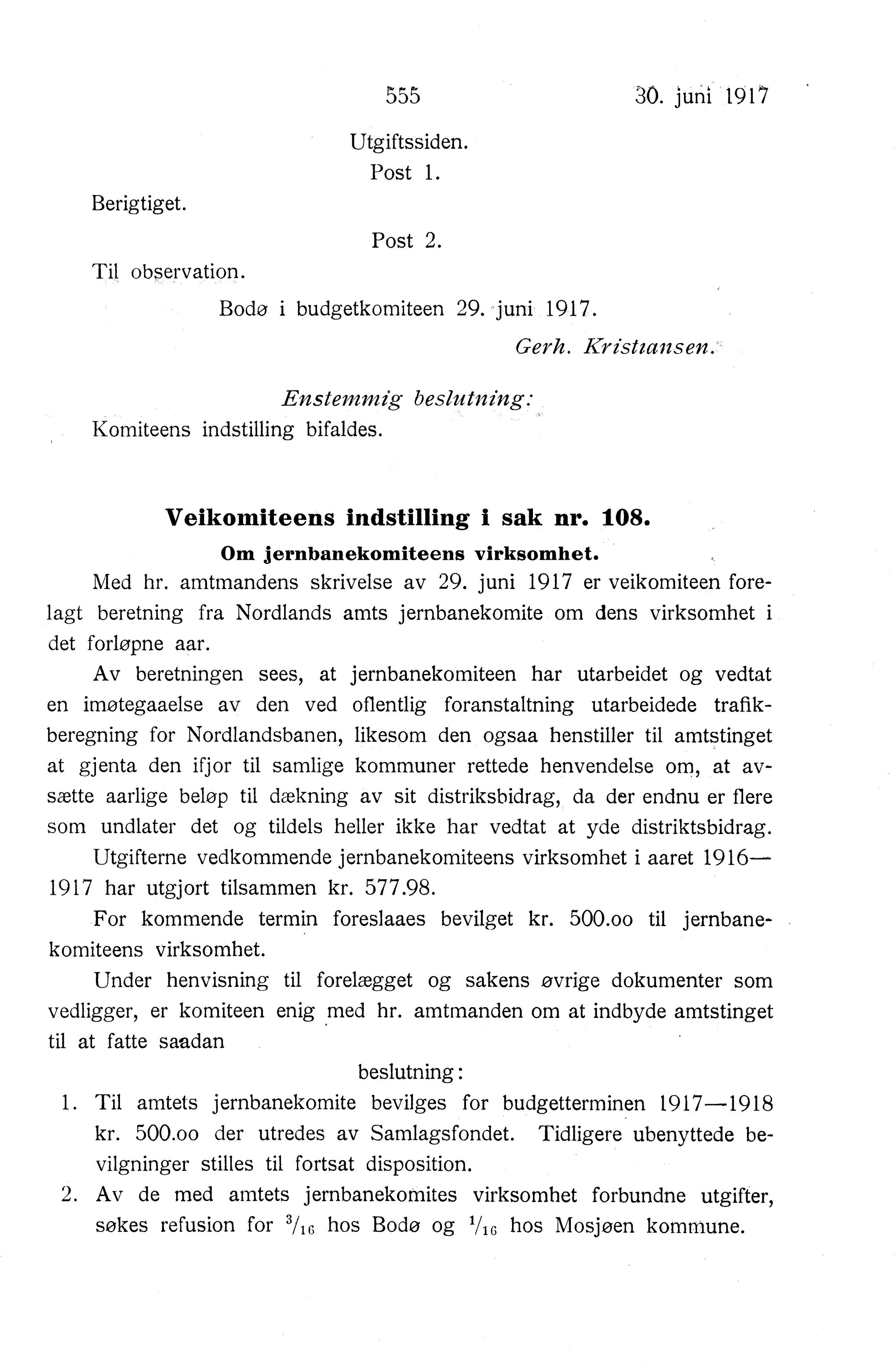 Nordland Fylkeskommune. Fylkestinget, AIN/NFK-17/176/A/Ac/L0040: Fylkestingsforhandlinger 1917, 1917