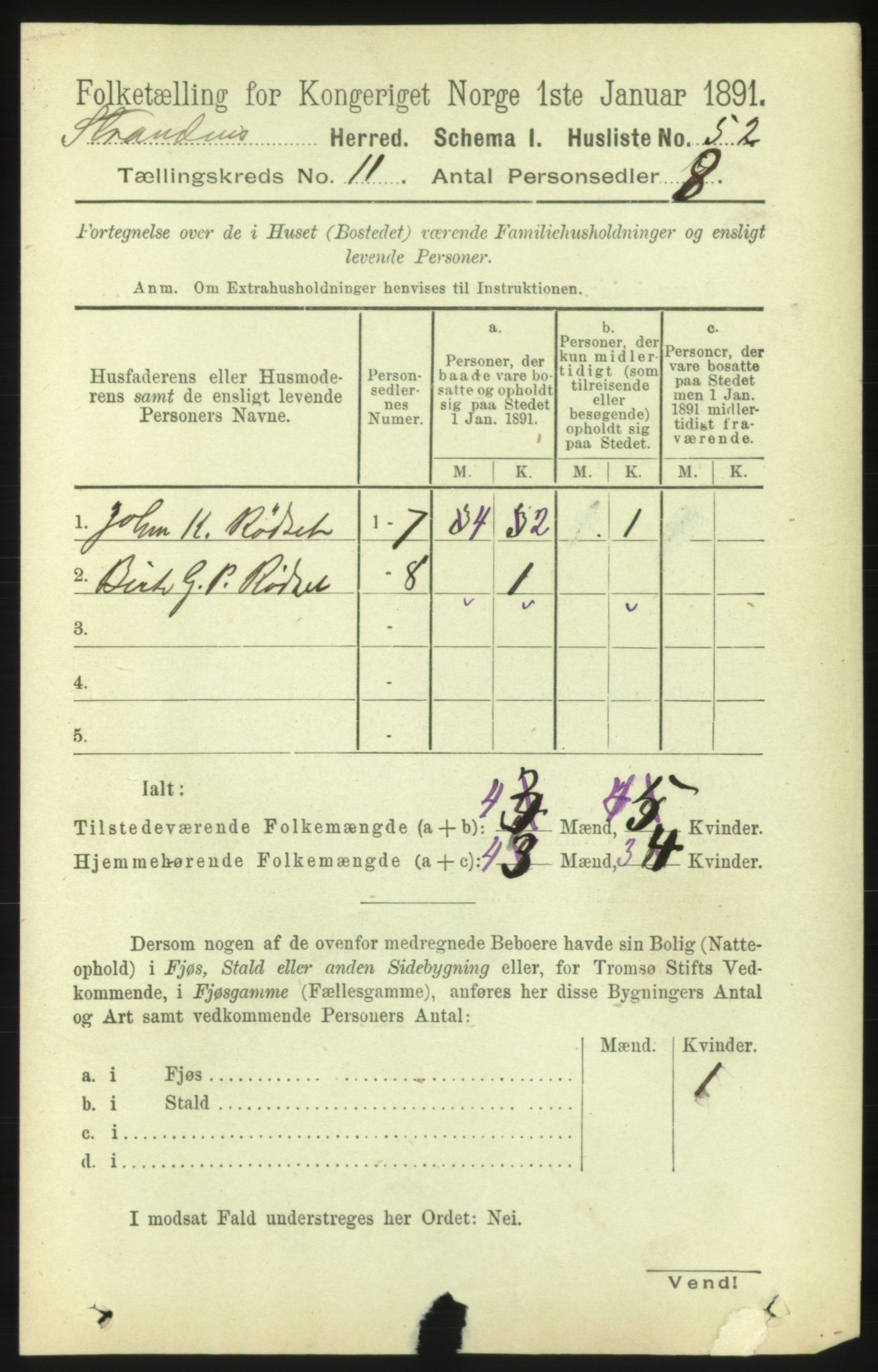 RA, 1891 census for 1525 Stranda, 1891, p. 2473