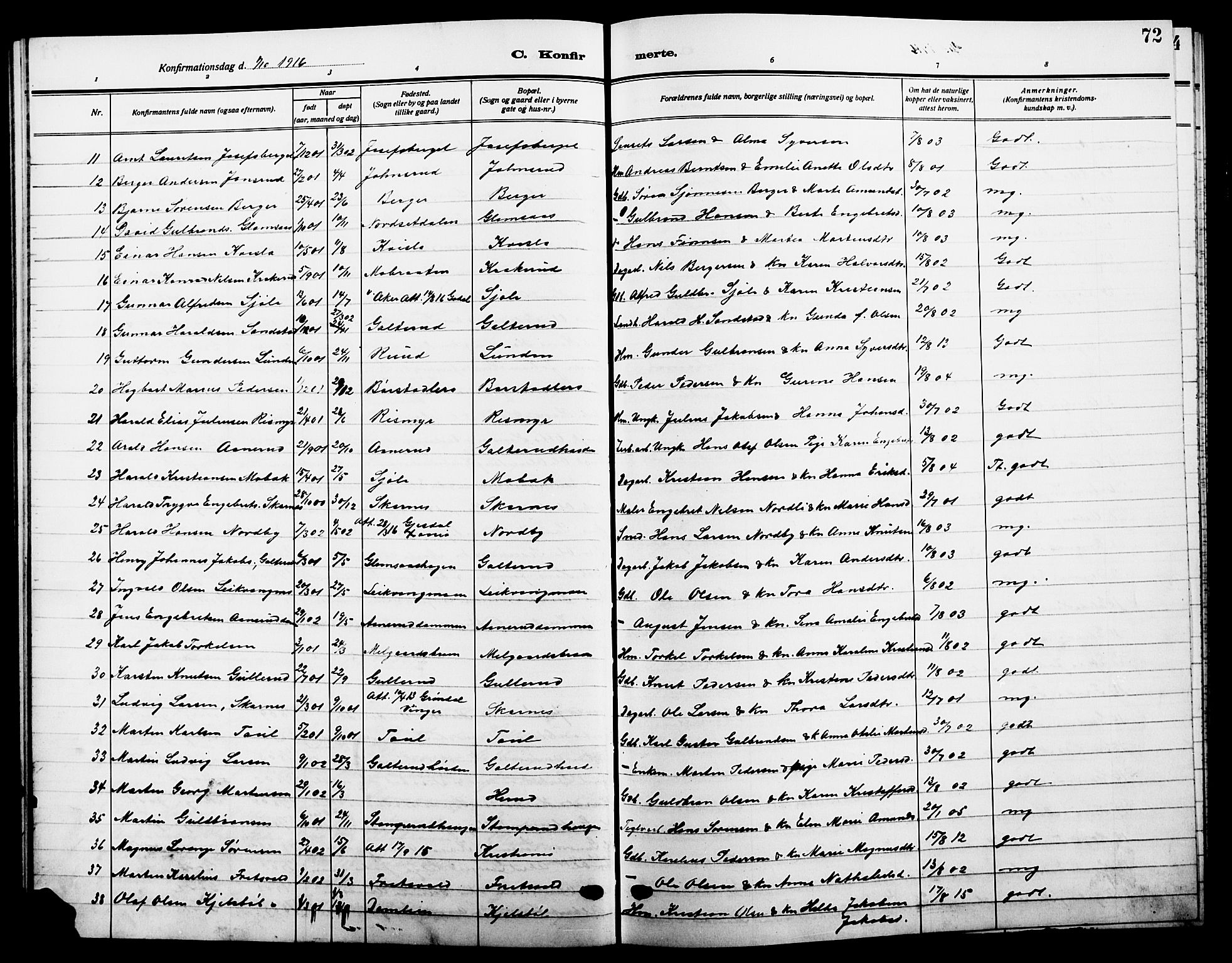 Sør-Odal prestekontor, AV/SAH-PREST-030/H/Ha/Hab/L0008: Parish register (copy) no. 8, 1913-1923, p. 72