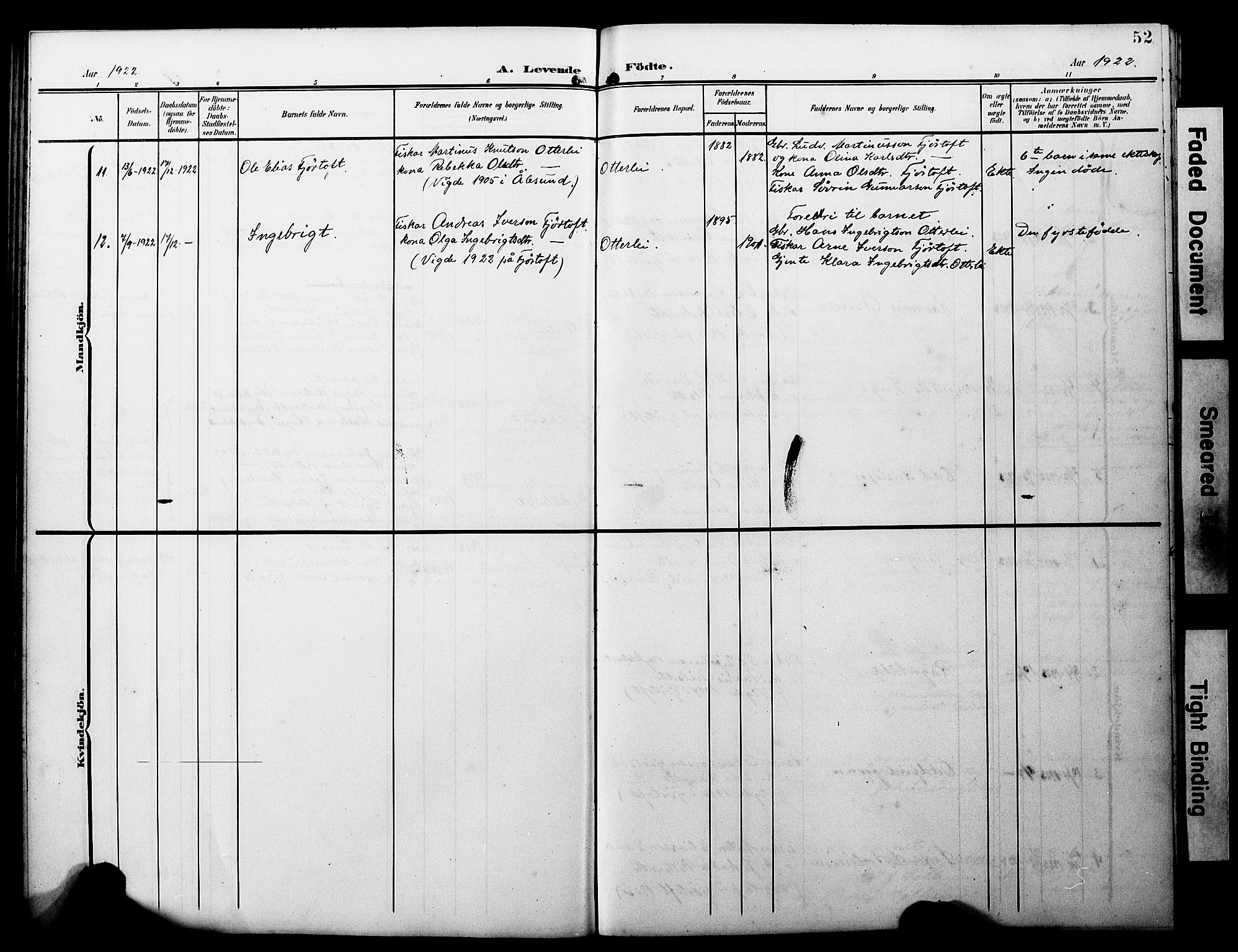 Ministerialprotokoller, klokkerbøker og fødselsregistre - Møre og Romsdal, AV/SAT-A-1454/538/L0524: Parish register (copy) no. 538C02, 1901-1931, p. 52