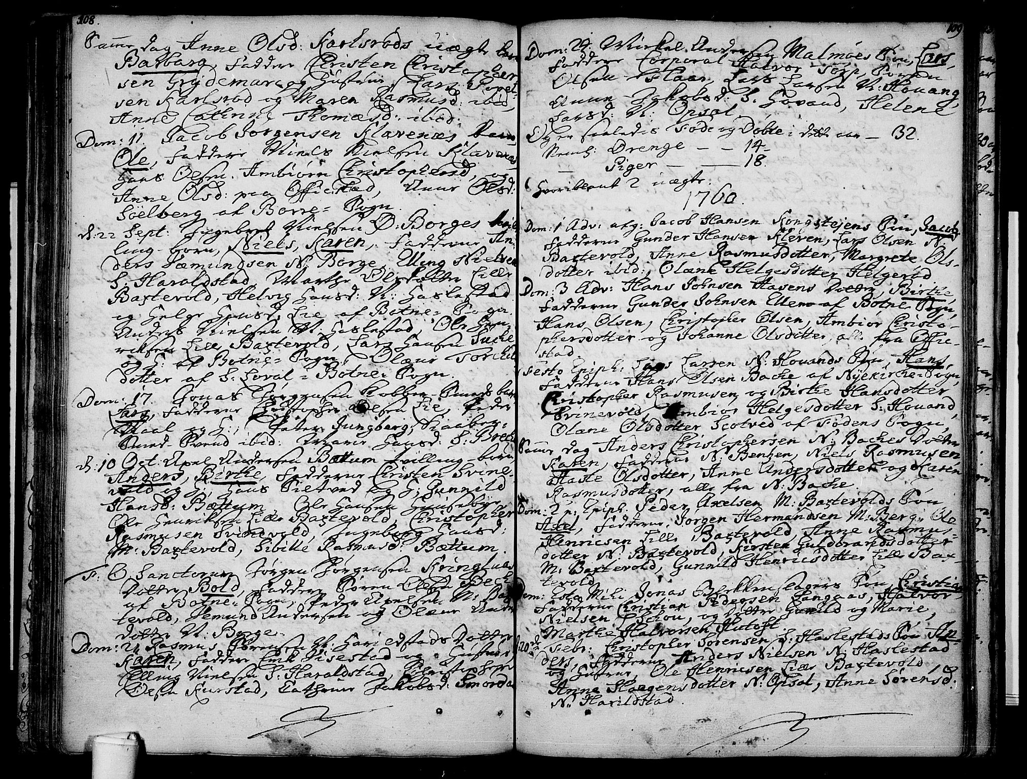 Våle kirkebøker, SAKO/A-334/F/Fa/L0003: Parish register (official) no. I 3, 1732-1773, p. 108-109