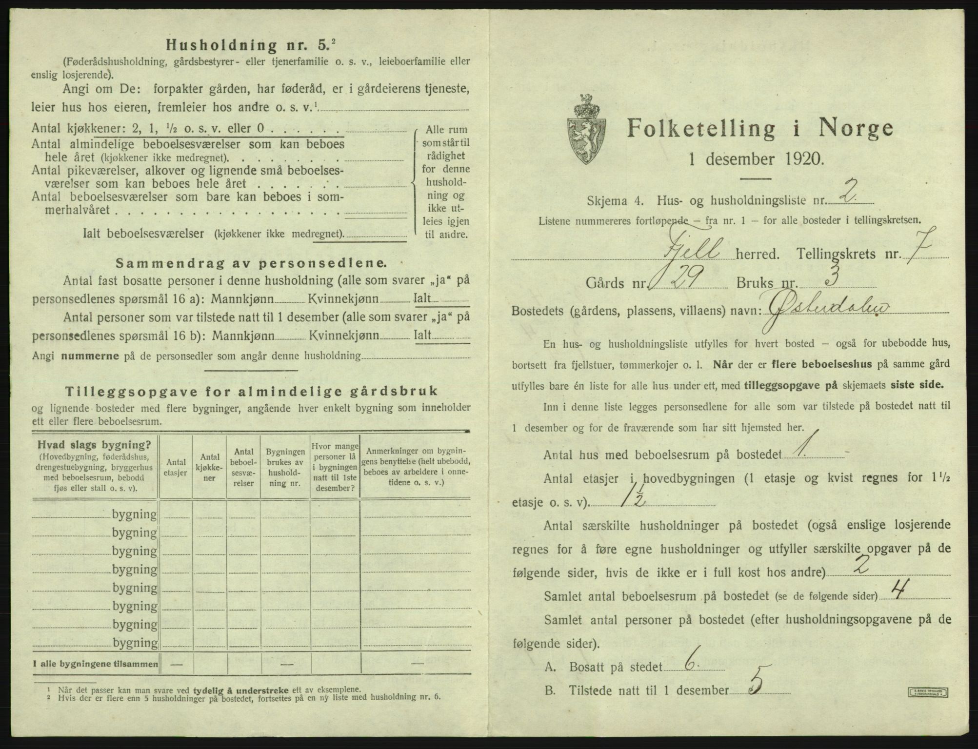 SAB, 1920 census for Fjell, 1920, p. 793